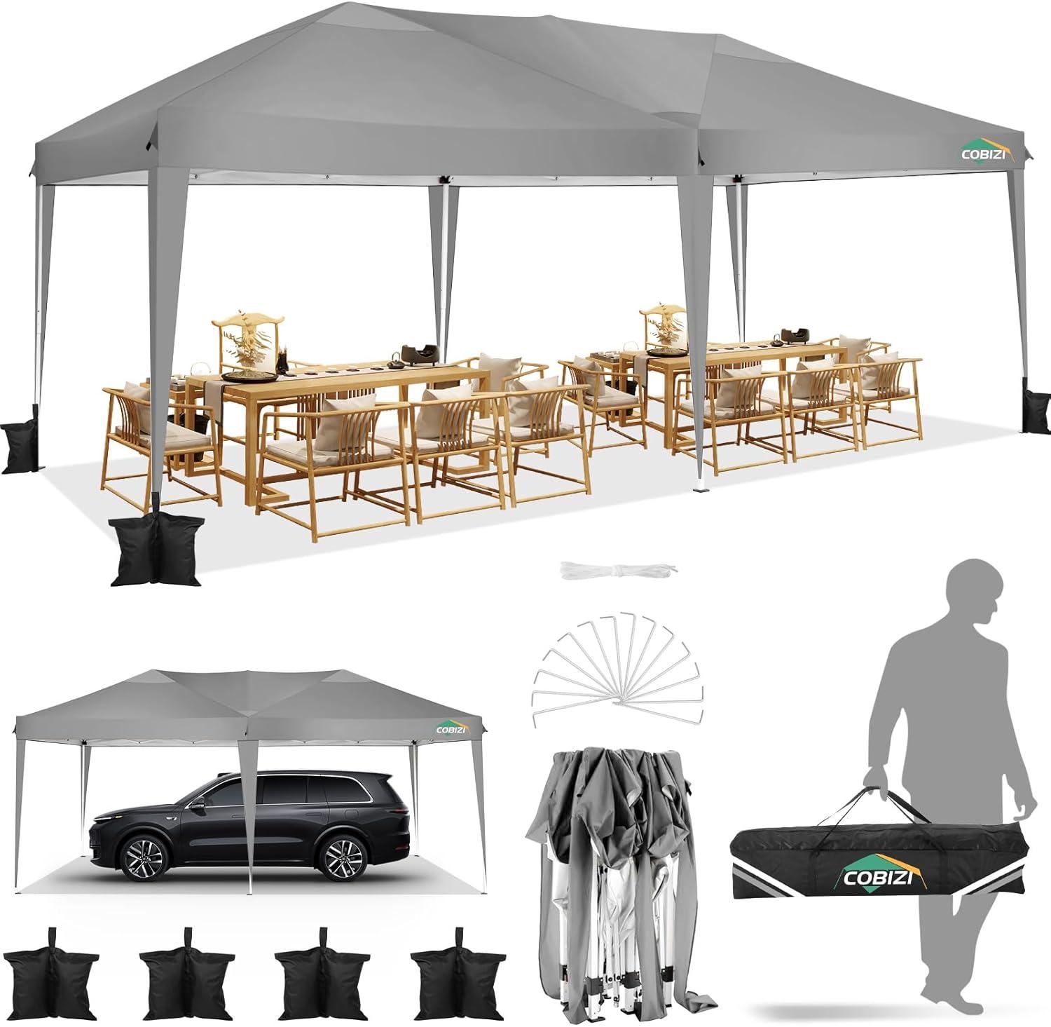 image:imageCOBIZI 10x10 Pop Up Canopy Tent with Removable Sidewalls Waterproof Portable Easy Up Canopy with Carry Bag Instant Outdoor Shelter Tents for Parties Events Backyard Gatherings Weddings KhakiGray