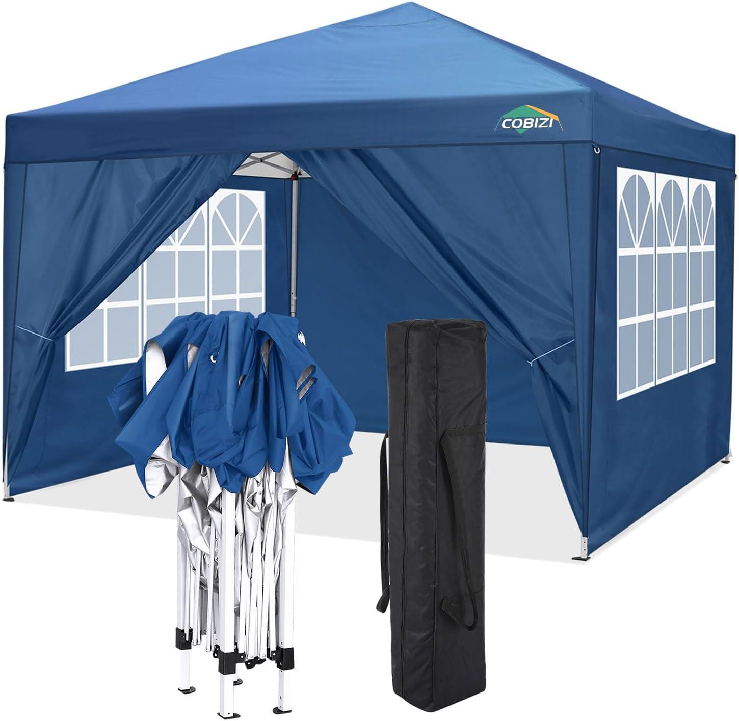 image:imageCOBIZI 10x10 Pop Up Canopy Tent with Removable Sidewalls Waterproof Portable Easy Up Canopy with Carry Bag Instant Outdoor Shelter Tents for Parties Events Backyard Gatherings Weddings KhakiBlue