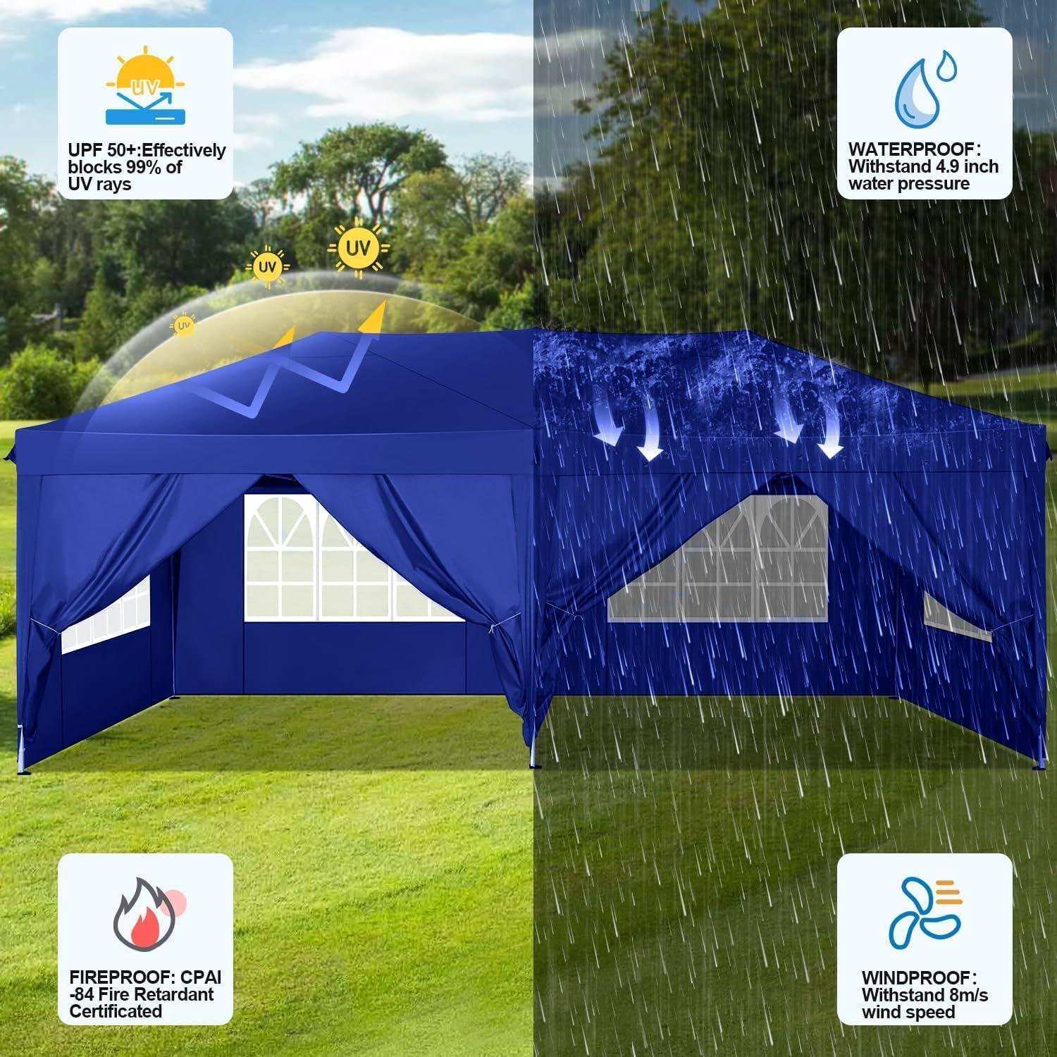 image:imageCOBIZI 10x10 Pop Up Canopy Tent with Removable Sidewalls Waterproof Portable Easy Up Canopy with Carry Bag Instant Outdoor Shelter Tents for Parties Events Backyard Gatherings Weddings KhakiNavy Blue