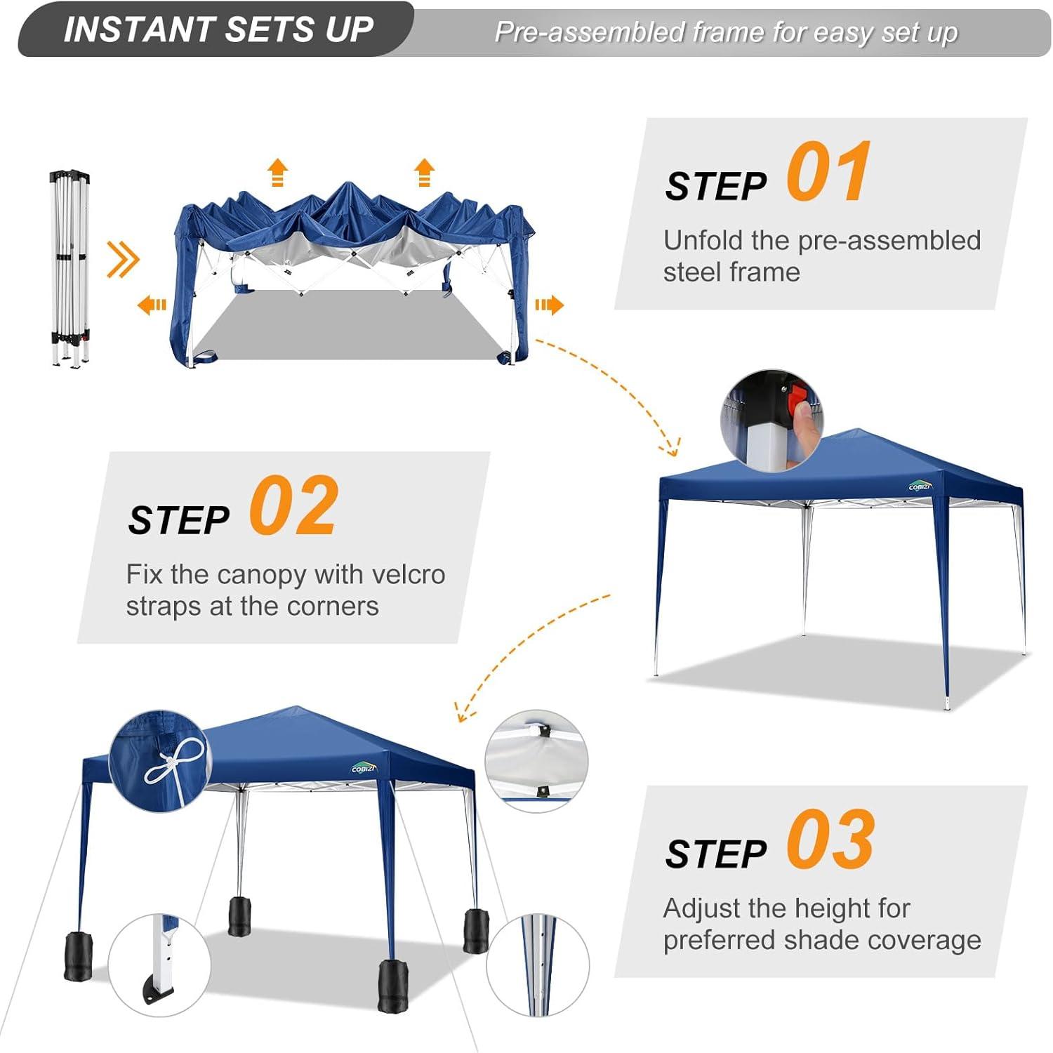 image:imageCOBIZI 10x10 Pop Up Canopy Tent with Removable Sidewalls Waterproof Portable Easy Up Canopy with Carry Bag Instant Outdoor Shelter Tents for Parties Events Backyard Gatherings Weddings KhakiNavy Blue