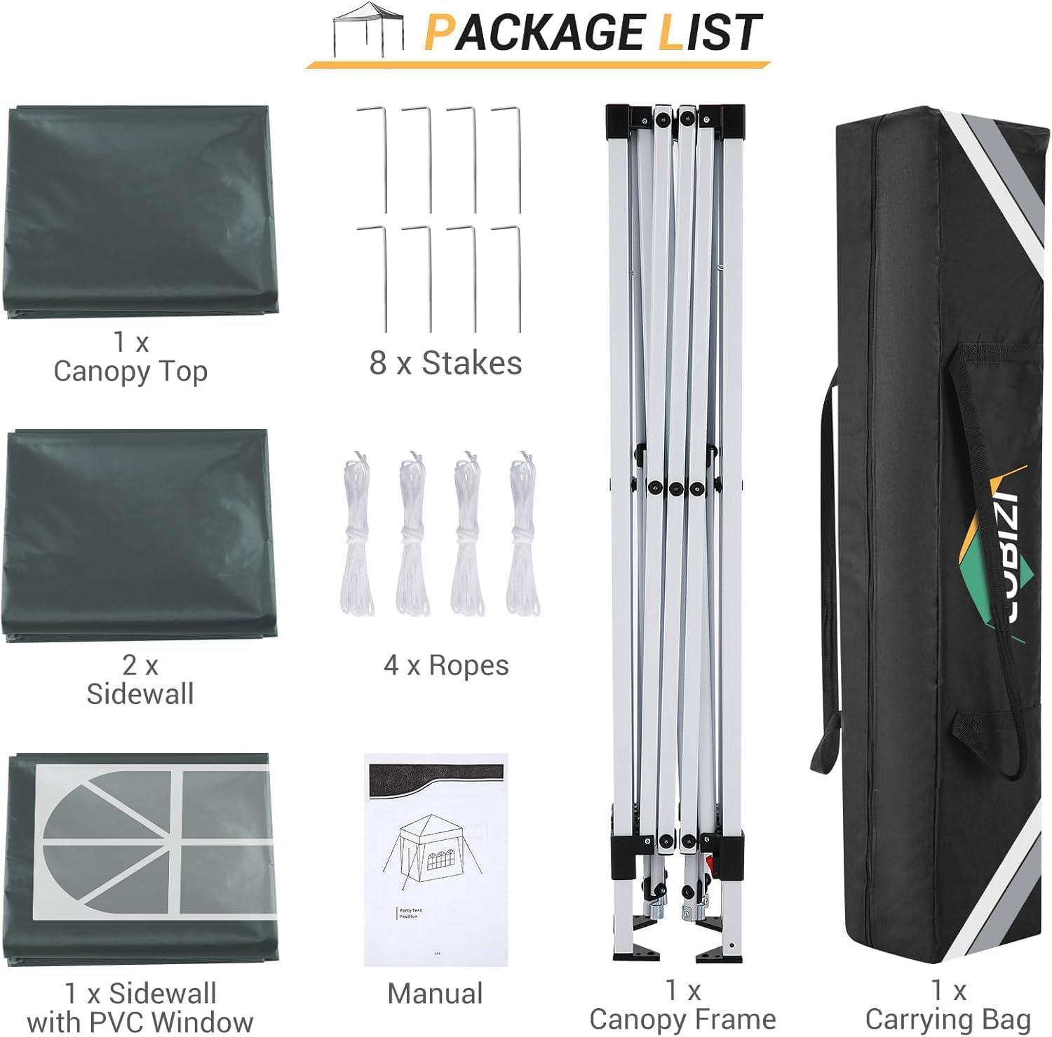 image:imageCOBIZI 10x10 Pop Up Canopy Tent with Removable Sidewalls Waterproof Portable Easy Up Canopy with Carry Bag Instant Outdoor Shelter Tents for Parties Events Backyard Gatherings Weddings KhakiGray