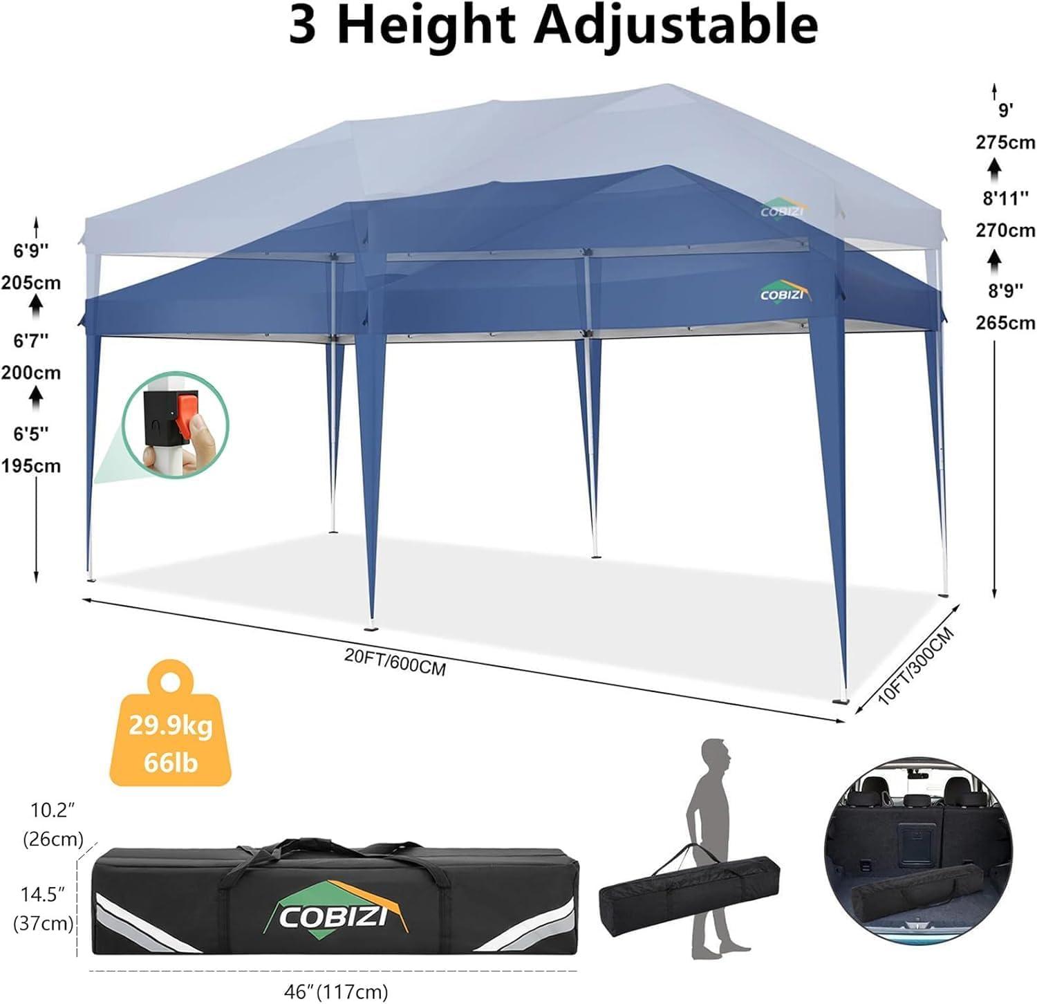 image:imageCOBIZI 10x10 Pop Up Canopy Tent with Removable Sidewalls Waterproof Portable Easy Up Canopy with Carry Bag Instant Outdoor Shelter Tents for Parties Events Backyard Gatherings Weddings KhakiBlue