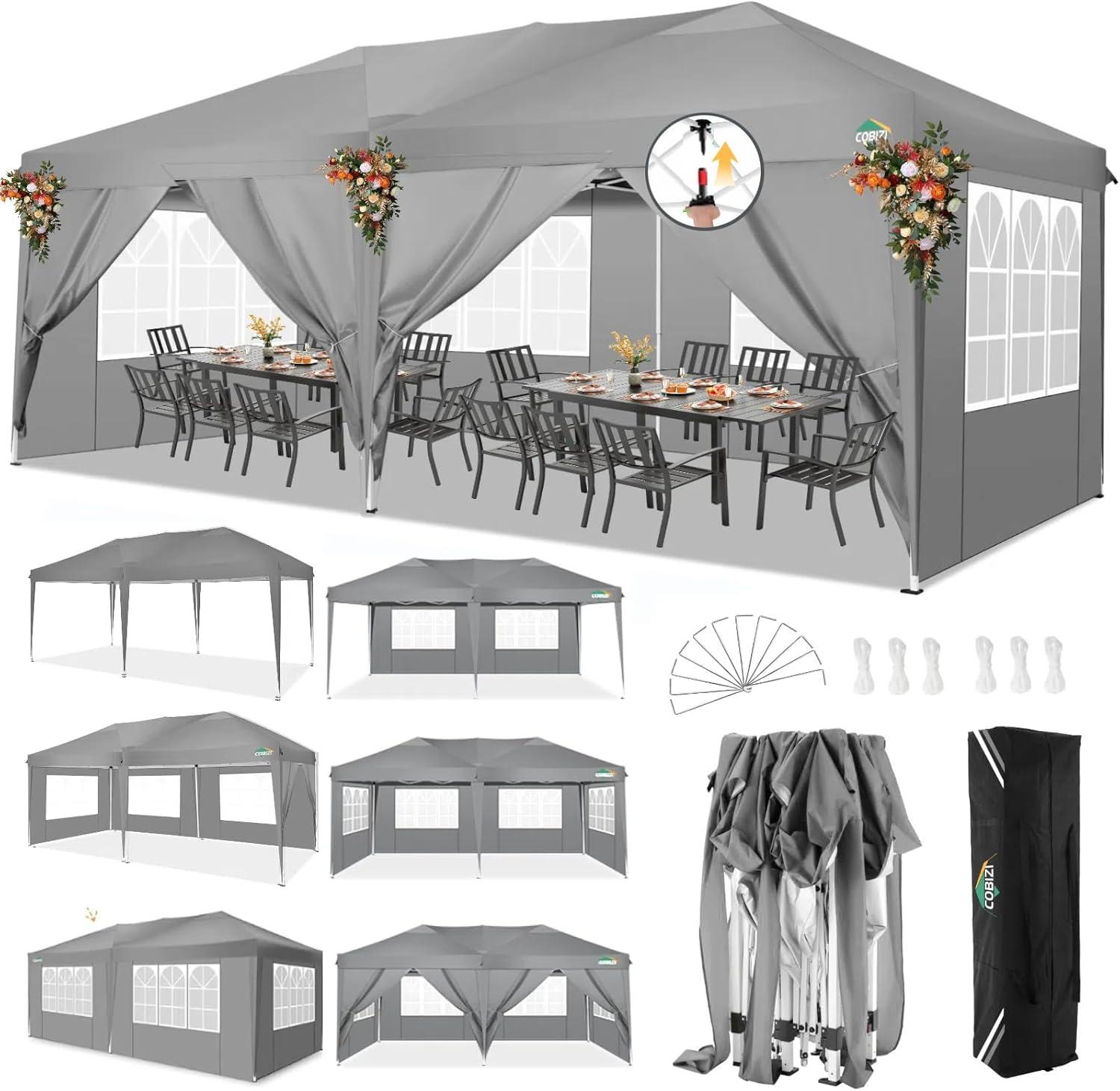 image:imageCOBIZI 10x10 Pop Up Canopy Tent with Removable Sidewalls Waterproof Portable Easy Up Canopy with Carry Bag Instant Outdoor Shelter Tents for Parties Events Backyard Gatherings Weddings KhakiGray
