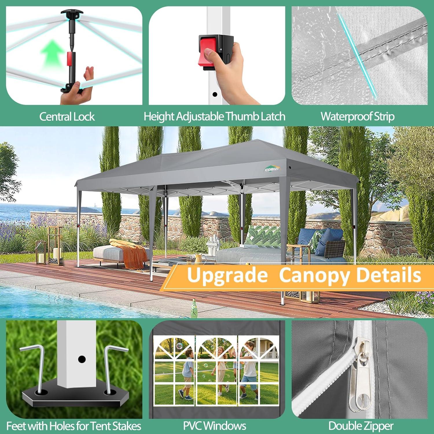 image:imageCOBIZI 10x10 Pop Up Canopy Tent with Removable Sidewalls Waterproof Portable Easy Up Canopy with Carry Bag Instant Outdoor Shelter Tents for Parties Events Backyard Gatherings Weddings KhakiGray