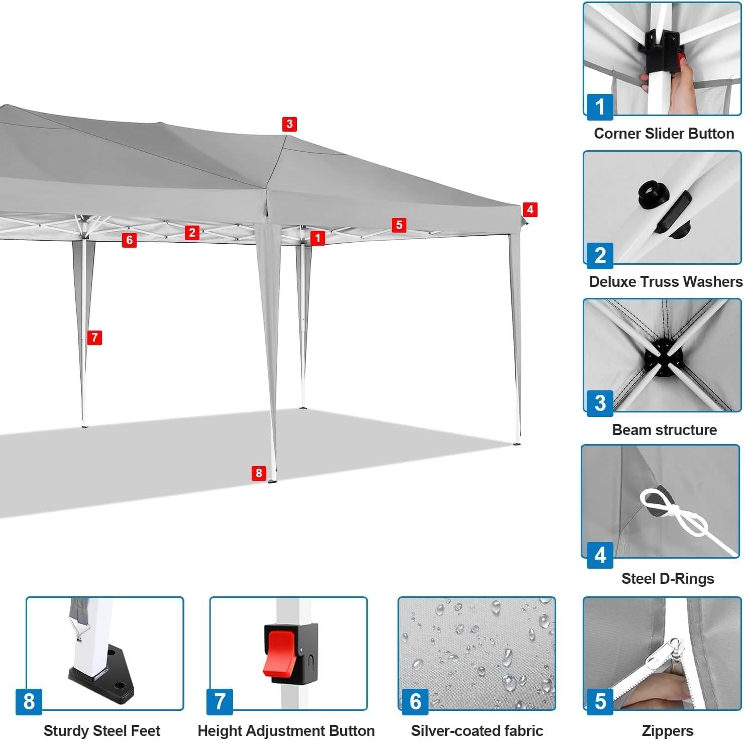 image:imageCOBIZI 10x10 Pop Up Canopy Tent with Removable Sidewalls Waterproof Portable Easy Up Canopy with Carry Bag Instant Outdoor Shelter Tents for Parties Events Backyard Gatherings Weddings KhakiGray