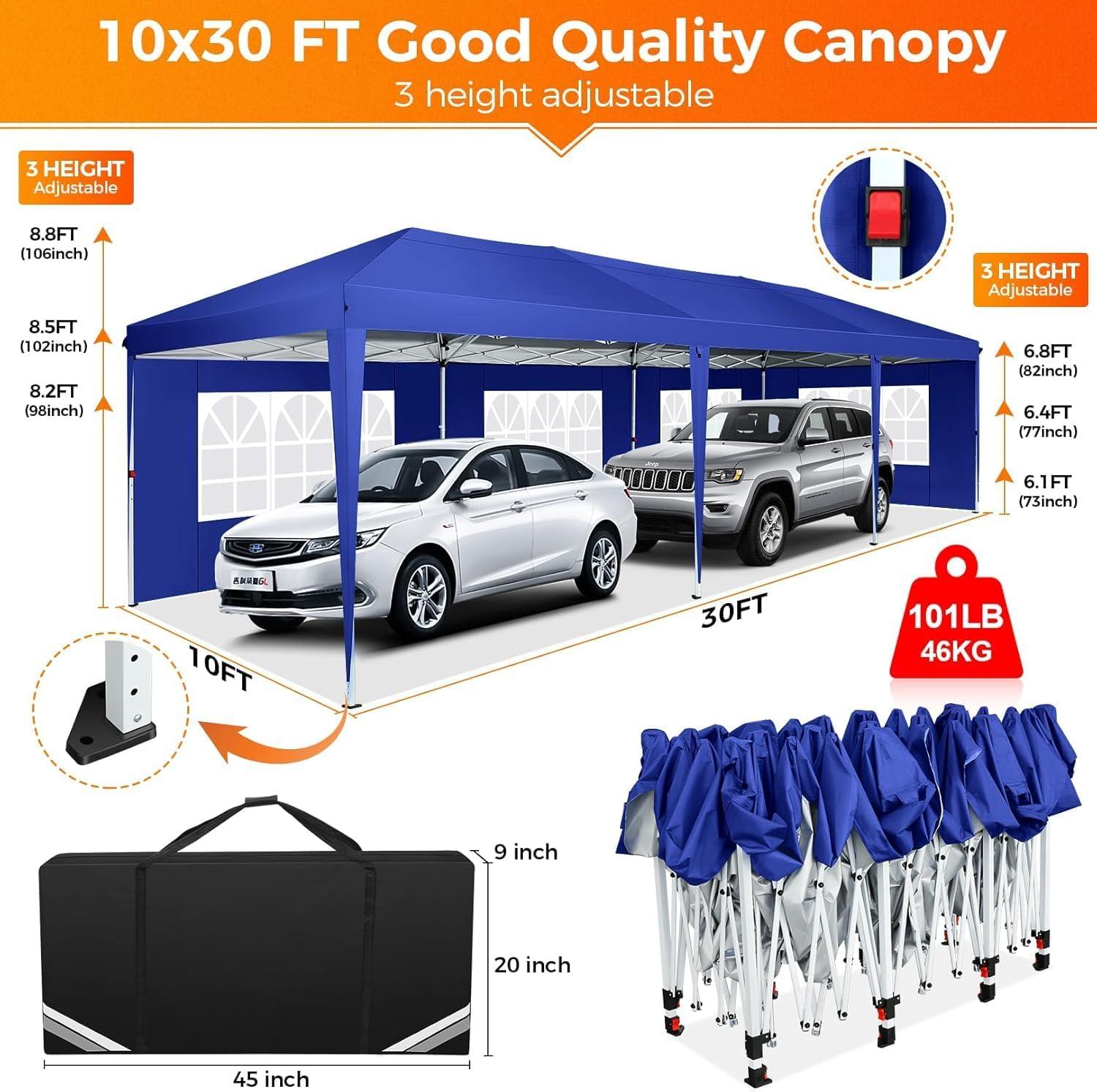 image:imageCOBIZI 10x10 Pop Up Canopy Tent with Removable Sidewalls Waterproof Portable Easy Up Canopy with Carry Bag Instant Outdoor Shelter Tents for Parties Events Backyard Gatherings Weddings KhakiNavy Blue