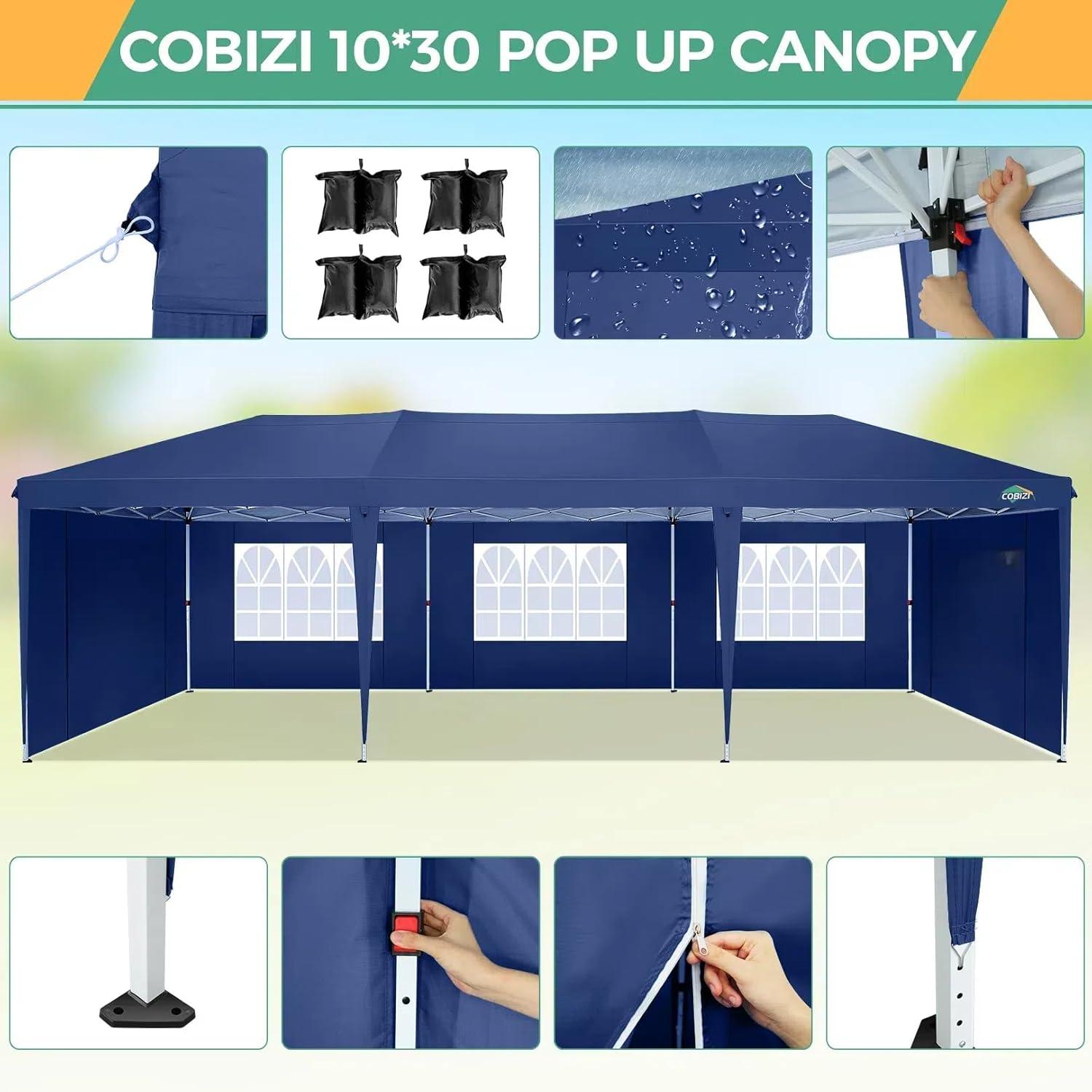 image:imageCOBIZI 10x10 Pop Up Canopy Tent with Removable Sidewalls Waterproof Portable Easy Up Canopy with Carry Bag Instant Outdoor Shelter Tents for Parties Events Backyard Gatherings Weddings KhakiNavy Blue