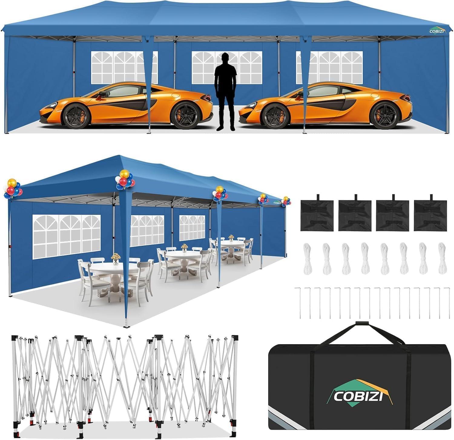 image:imageCOBIZI 10x10 Pop Up Canopy Tent with Removable Sidewalls Waterproof Portable Easy Up Canopy with Carry Bag Instant Outdoor Shelter Tents for Parties Events Backyard Gatherings Weddings KhakiBlue