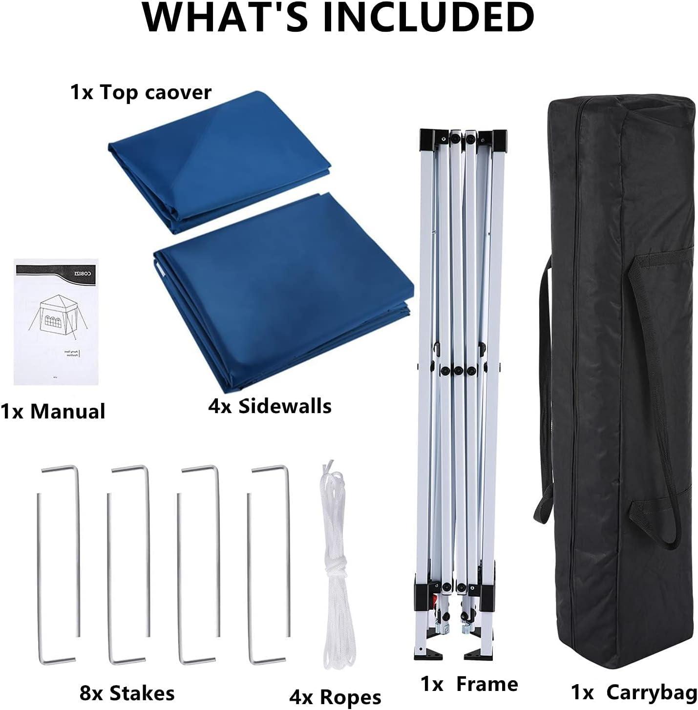 image:imageCOBIZI 10x10 Pop Up Canopy Tent with Removable Sidewalls Waterproof Portable Easy Up Canopy with Carry Bag Instant Outdoor Shelter Tents for Parties Events Backyard Gatherings Weddings KhakiBlue