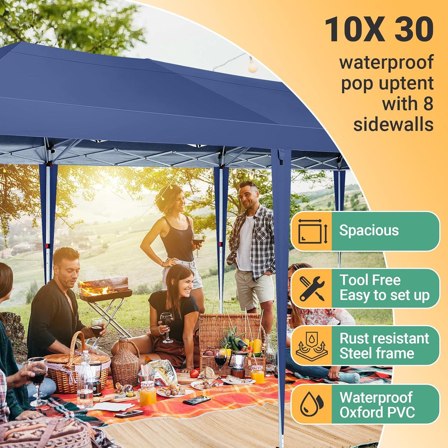 image:imageCOBIZI 10x10 Pop Up Canopy Tent with Removable Sidewalls Waterproof Portable Easy Up Canopy with Carry Bag Instant Outdoor Shelter Tents for Parties Events Backyard Gatherings Weddings KhakiNavy Blue