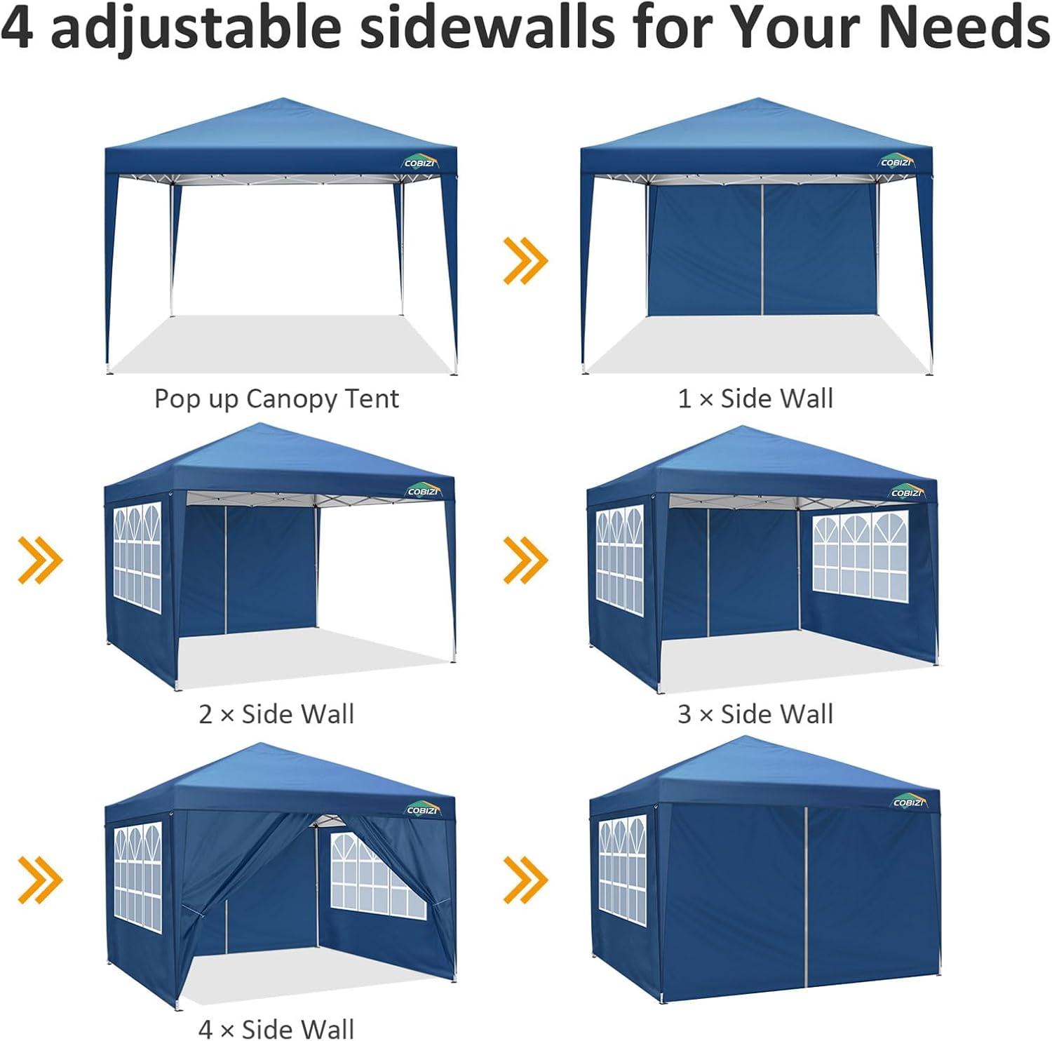 image:imageCOBIZI 10x10 Pop Up Canopy Tent with Removable Sidewalls Waterproof Portable Easy Up Canopy with Carry Bag Instant Outdoor Shelter Tents for Parties Events Backyard Gatherings Weddings KhakiBlue