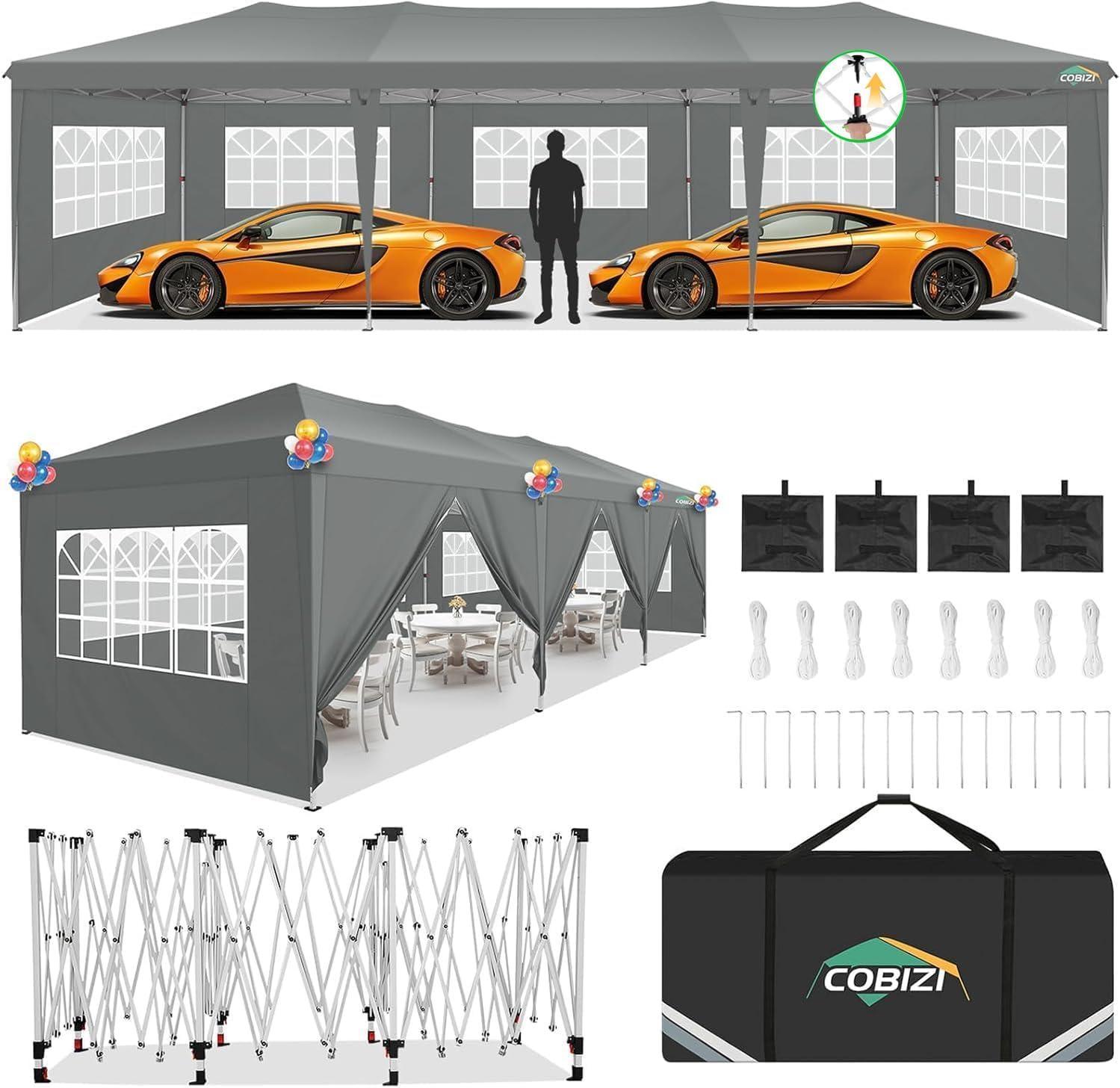 image:imageCOBIZI 10x10 Pop Up Canopy Tent with Removable Sidewalls Waterproof Portable Easy Up Canopy with Carry Bag Instant Outdoor Shelter Tents for Parties Events Backyard Gatherings Weddings KhakiGray