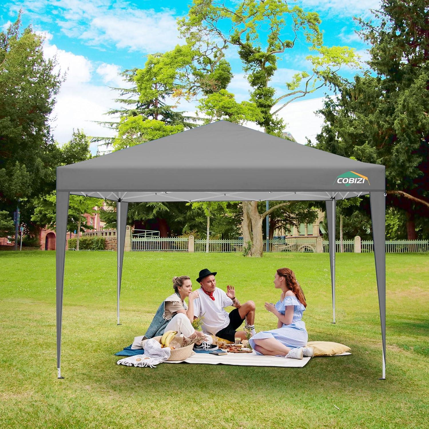 image:imageCOBIZI 10x10 Pop Up Canopy Tent with Removable Sidewalls Waterproof Portable Easy Up Canopy with Carry Bag Instant Outdoor Shelter Tents for Parties Events Backyard Gatherings Weddings KhakiGray