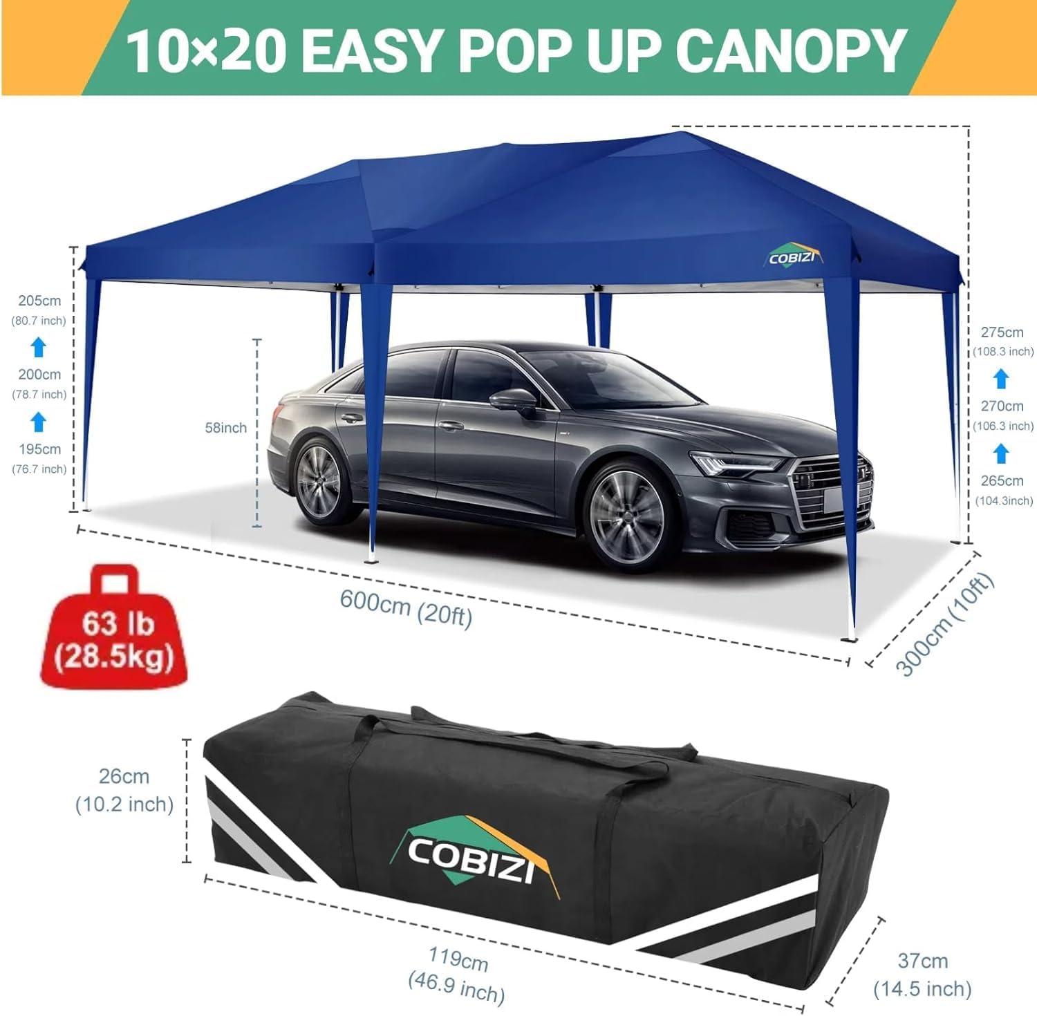 image:imageCOBIZI 10x10 Pop Up Canopy Tent with Removable Sidewalls Waterproof Portable Easy Up Canopy with Carry Bag Instant Outdoor Shelter Tents for Parties Events Backyard Gatherings Weddings KhakiNavy Blue