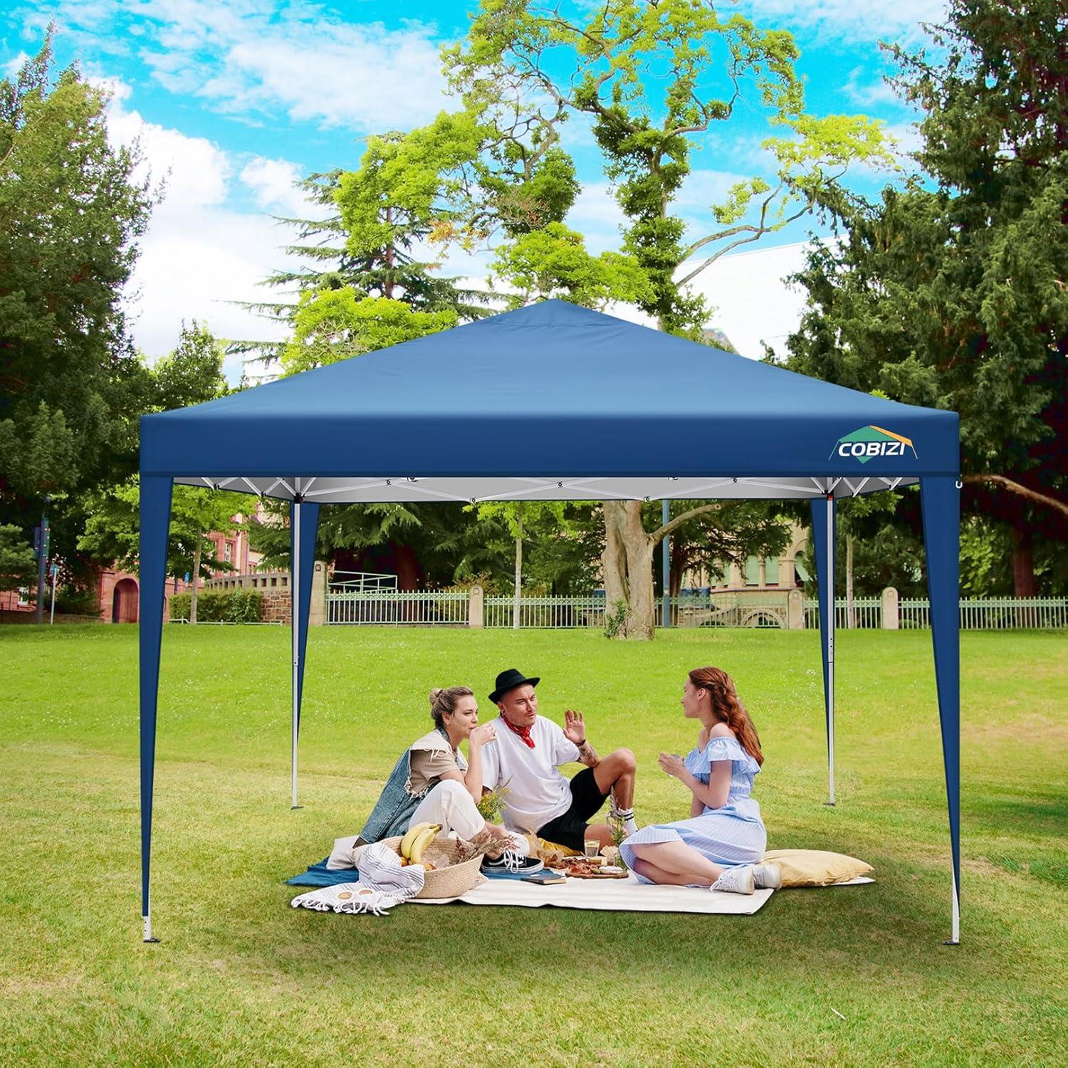 image:imageCOBIZI 10x10 Pop Up Canopy Tent with Removable Sidewalls Waterproof Portable Easy Up Canopy with Carry Bag Instant Outdoor Shelter Tents for Parties Events Backyard Gatherings Weddings KhakiBlue