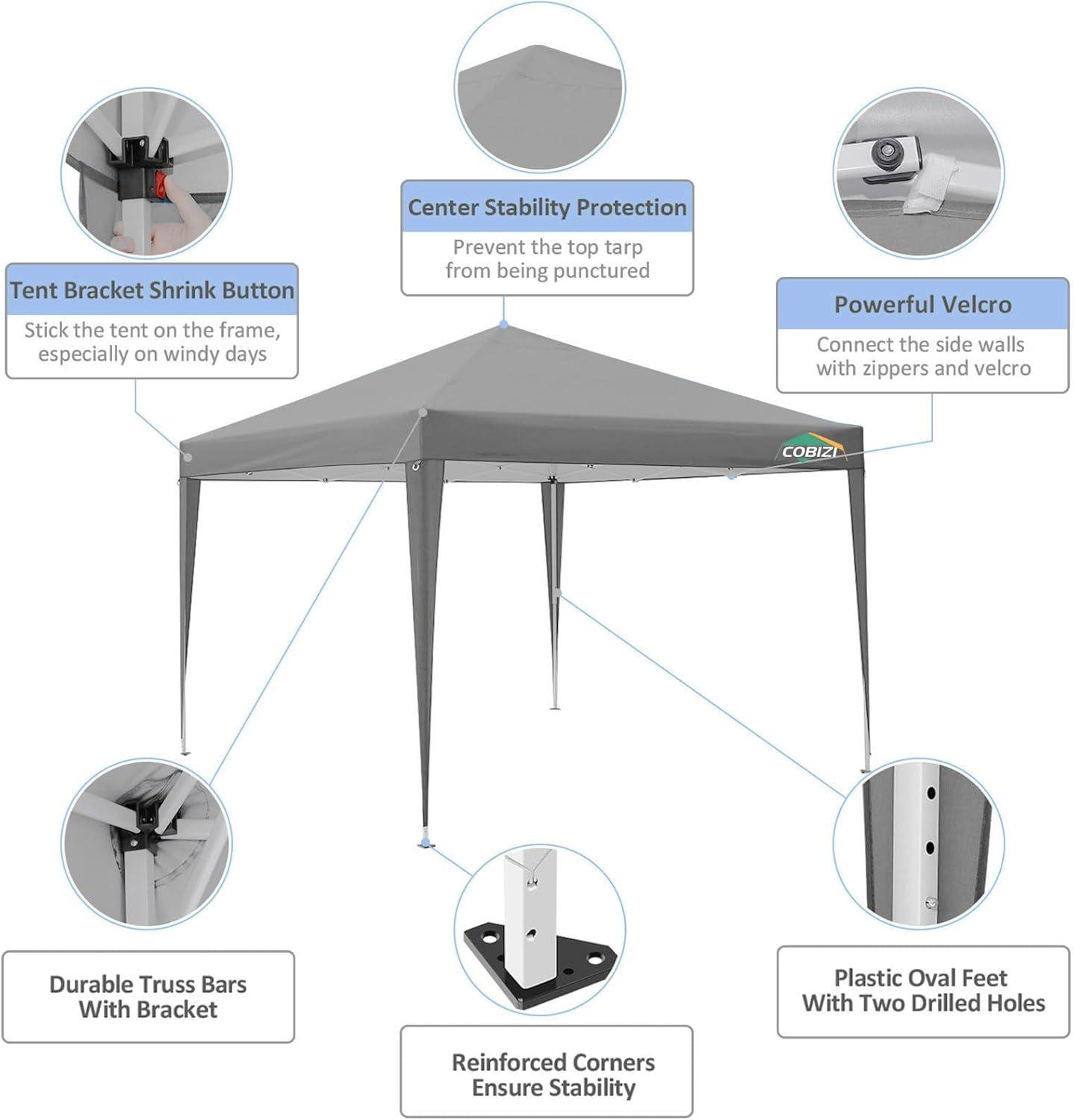 image:imageCOBIZI 10x10 Pop Up Canopy Tent with Removable Sidewalls Waterproof Portable Easy Up Canopy with Carry Bag Instant Outdoor Shelter Tents for Parties Events Backyard Gatherings Weddings KhakiGray