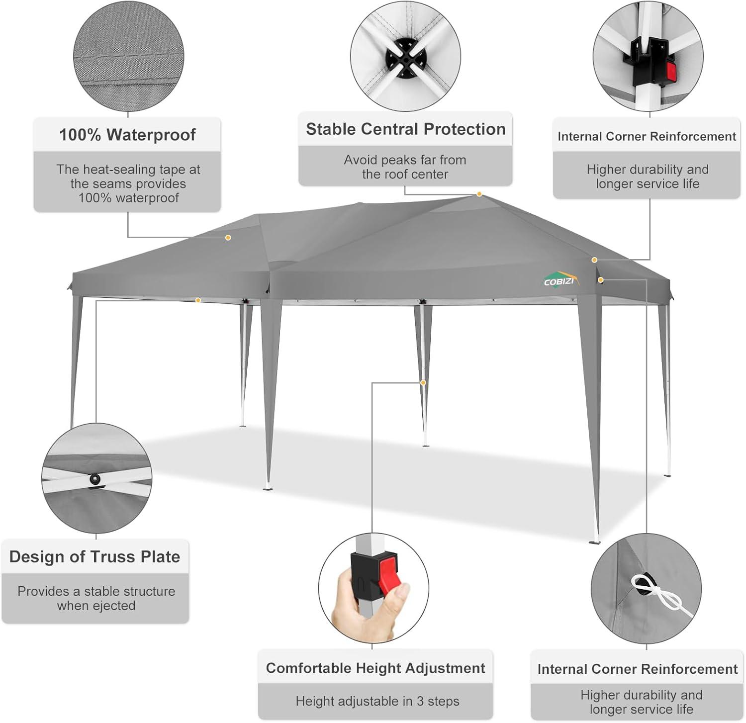 image:imageCOBIZI 10x10 Pop Up Canopy Tent with Removable Sidewalls Waterproof Portable Easy Up Canopy with Carry Bag Instant Outdoor Shelter Tents for Parties Events Backyard Gatherings Weddings KhakiGray