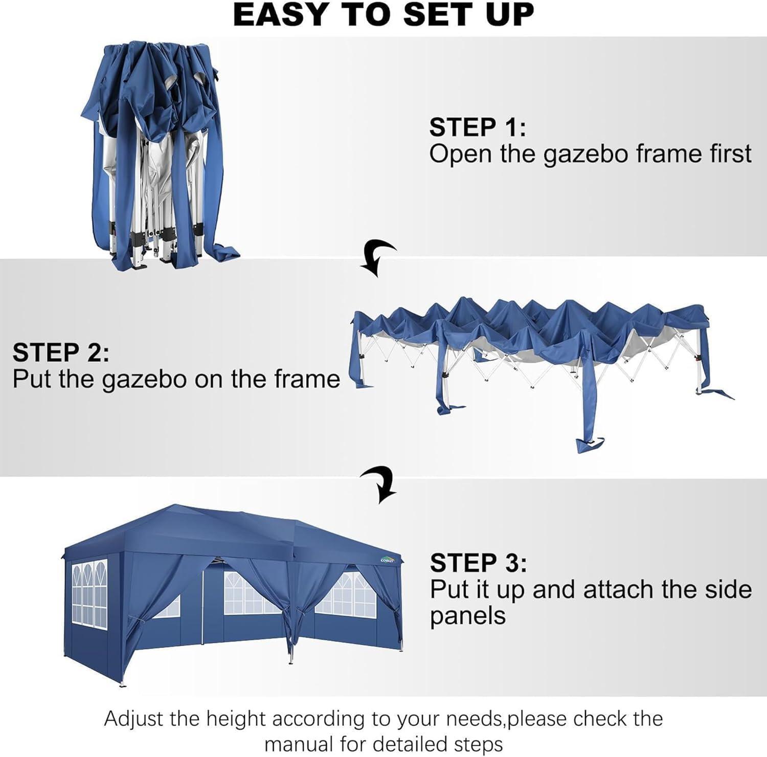 image:imageCOBIZI 10x10 Pop Up Canopy Tent with Removable Sidewalls Waterproof Portable Easy Up Canopy with Carry Bag Instant Outdoor Shelter Tents for Parties Events Backyard Gatherings Weddings KhakiBlue