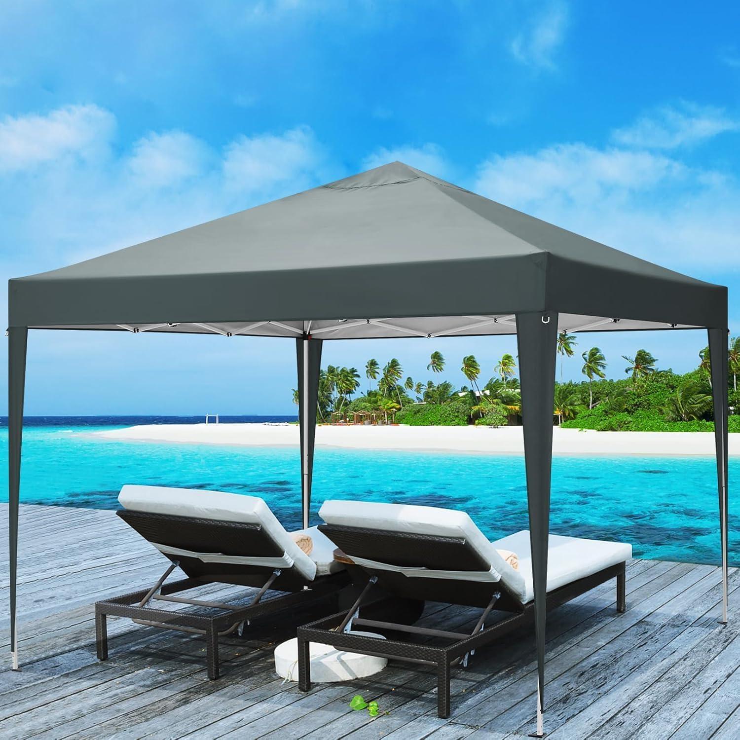 image:imageCOBIZI 10x10 Pop Up Canopy Tent with Removable Sidewalls Waterproof Portable Easy Up Canopy with Carry Bag Instant Outdoor Shelter Tents for Parties Events Backyard Gatherings Weddings KhakiGray