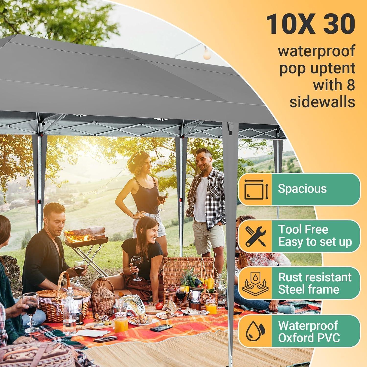 image:imageCOBIZI 10x10 Pop Up Canopy Tent with Removable Sidewalls Waterproof Portable Easy Up Canopy with Carry Bag Instant Outdoor Shelter Tents for Parties Events Backyard Gatherings Weddings KhakiGray