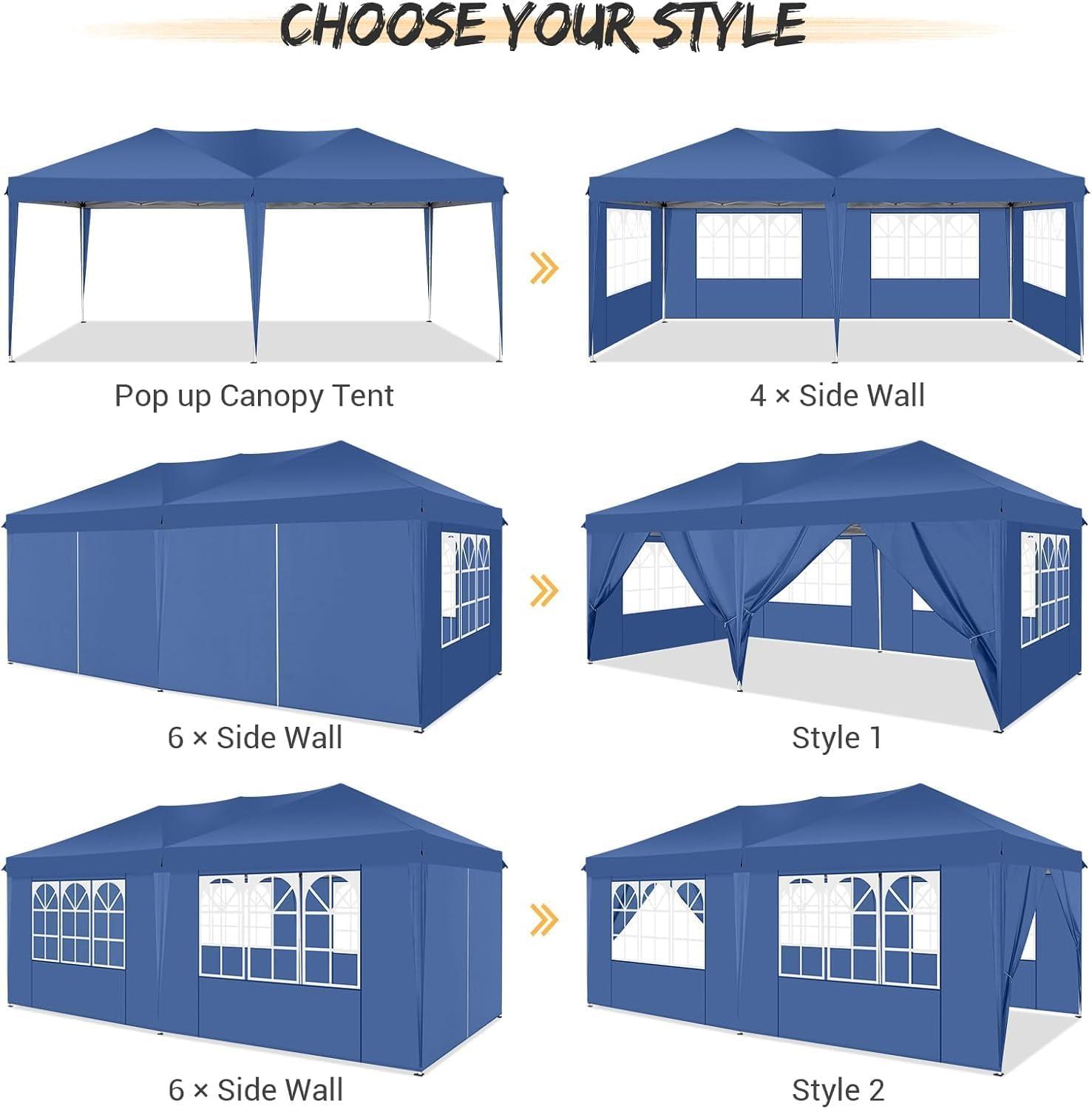 image:imageCOBIZI 10x10 Pop Up Canopy Tent with Removable Sidewalls Waterproof Portable Easy Up Canopy with Carry Bag Instant Outdoor Shelter Tents for Parties Events Backyard Gatherings Weddings KhakiBlue
