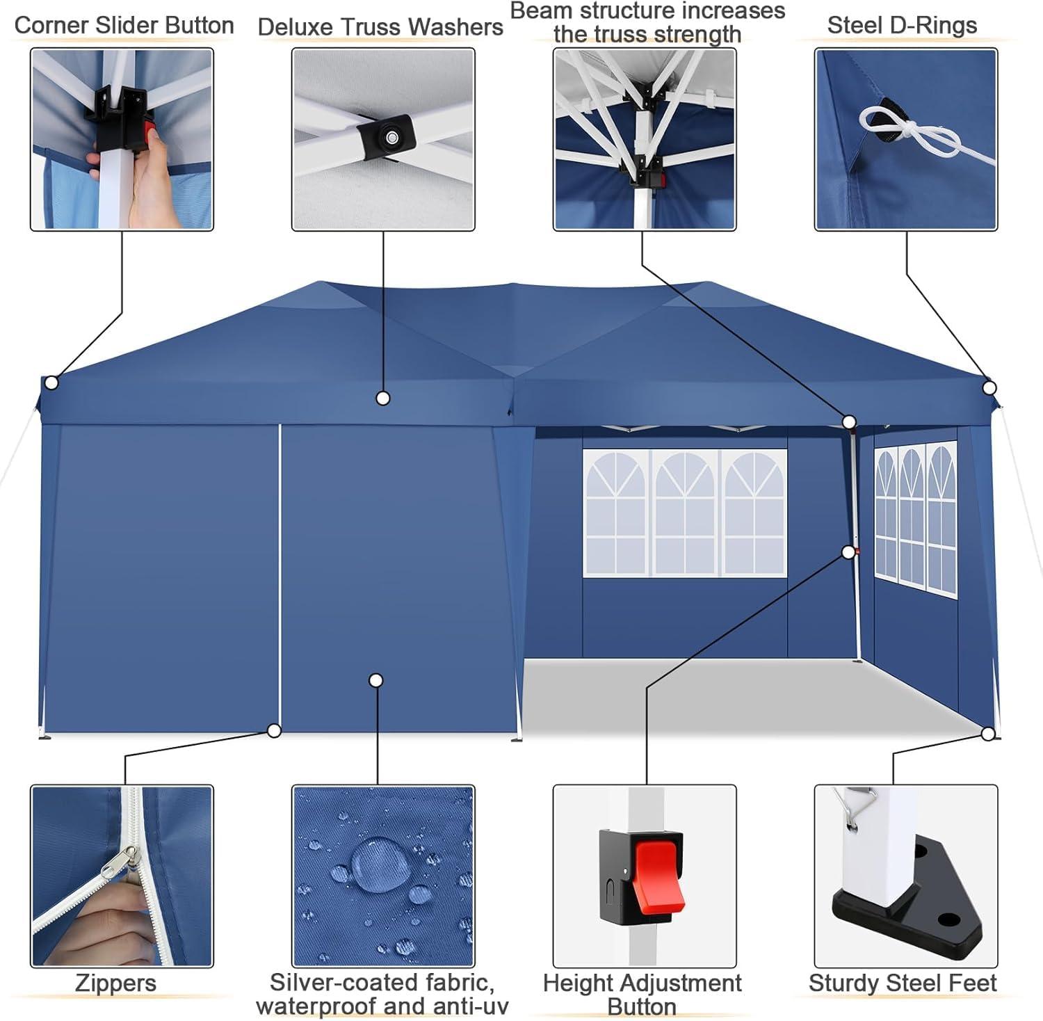 image:imageCOBIZI 10x10 Pop Up Canopy Tent with Removable Sidewalls Waterproof Portable Easy Up Canopy with Carry Bag Instant Outdoor Shelter Tents for Parties Events Backyard Gatherings Weddings KhakiBlue