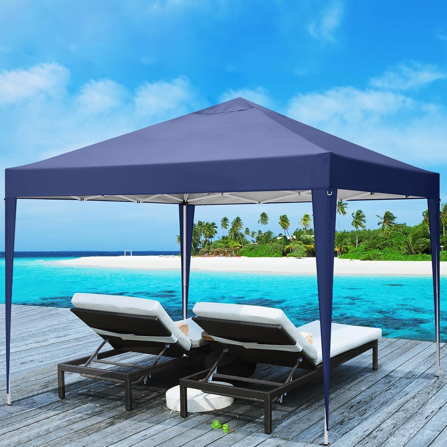 image:imageCOBIZI 10x10 Pop Up Canopy Tent with Removable Sidewalls Waterproof Portable Easy Up Canopy with Carry Bag Instant Outdoor Shelter Tents for Parties Events Backyard Gatherings Weddings KhakiNavy Blue