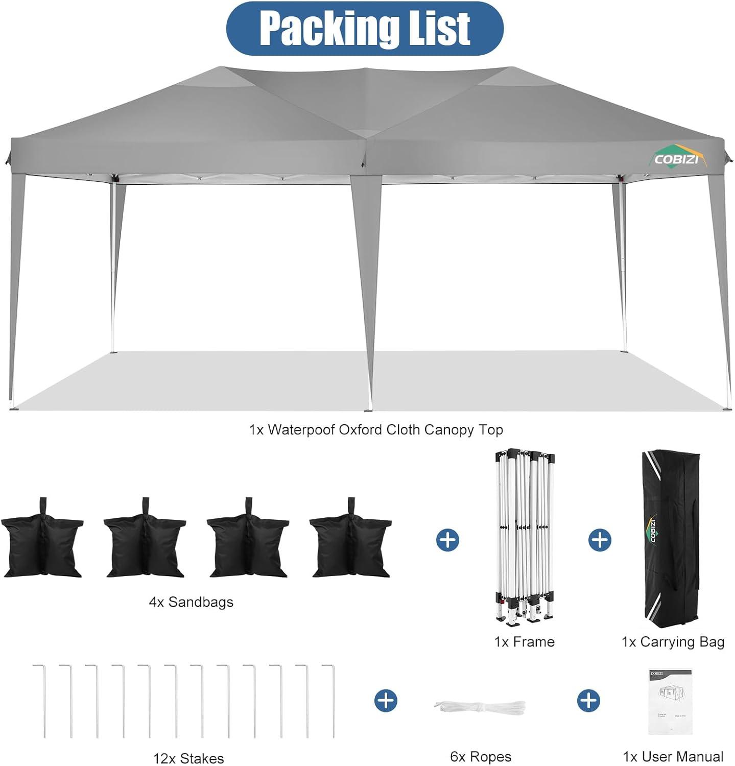 image:imageCOBIZI 10x10 Pop Up Canopy Tent with Removable Sidewalls Waterproof Portable Easy Up Canopy with Carry Bag Instant Outdoor Shelter Tents for Parties Events Backyard Gatherings Weddings KhakiGray