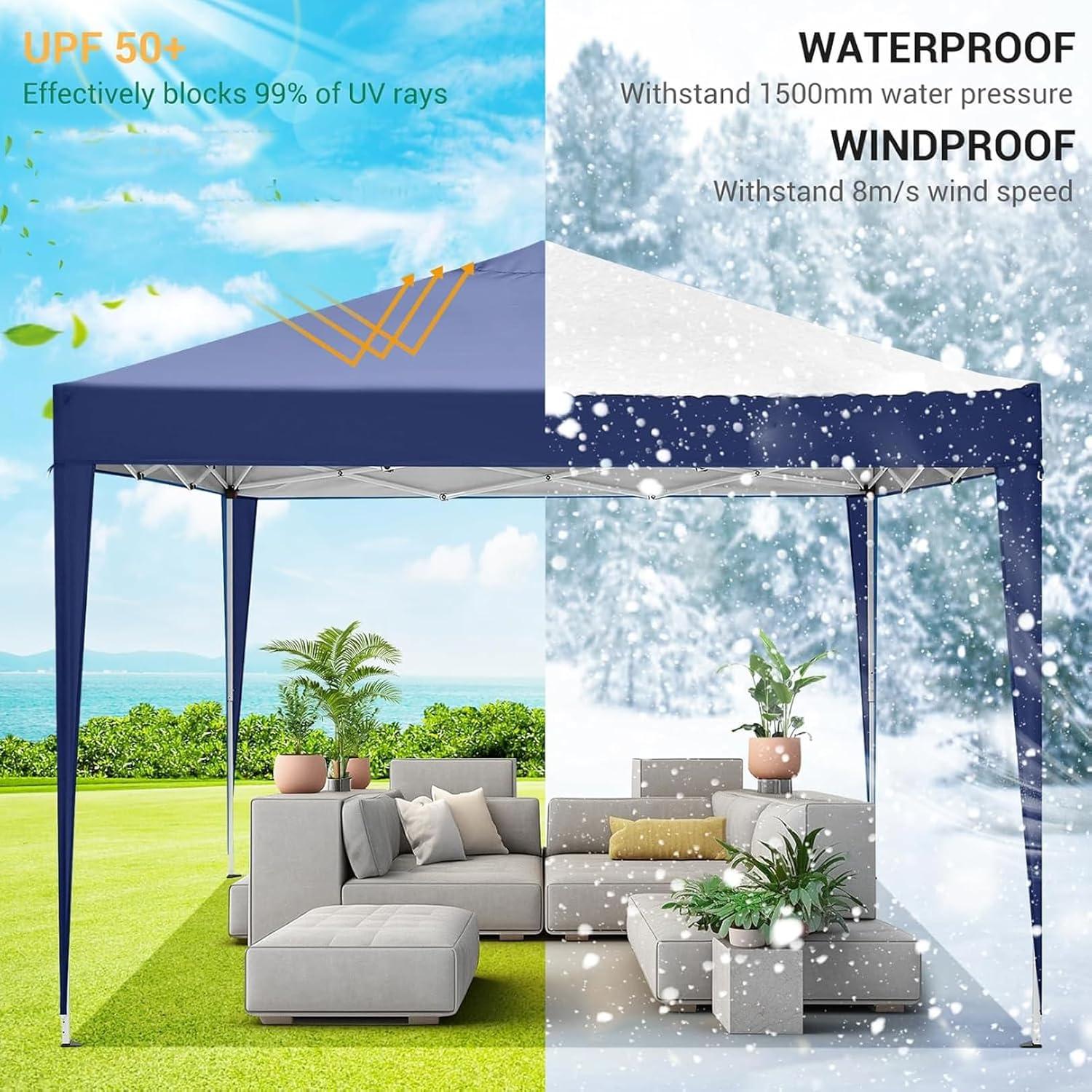 image:imageCOBIZI 10x10 Pop Up Canopy Tent with Removable Sidewalls Waterproof Portable Easy Up Canopy with Carry Bag Instant Outdoor Shelter Tents for Parties Events Backyard Gatherings Weddings KhakiNavy Blue