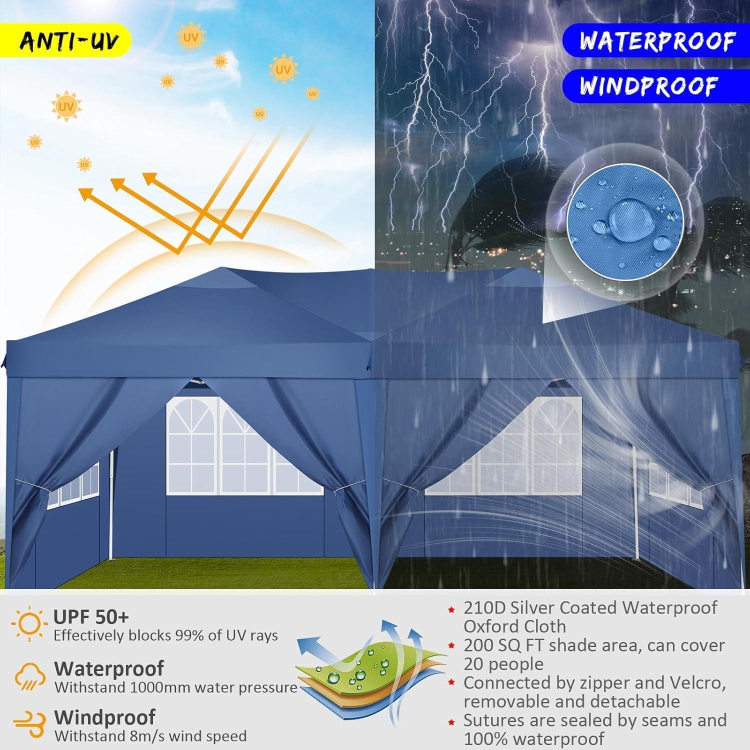 image:imageCOBIZI 10x10 Pop Up Canopy Tent with Removable Sidewalls Waterproof Portable Easy Up Canopy with Carry Bag Instant Outdoor Shelter Tents for Parties Events Backyard Gatherings Weddings KhakiBlue