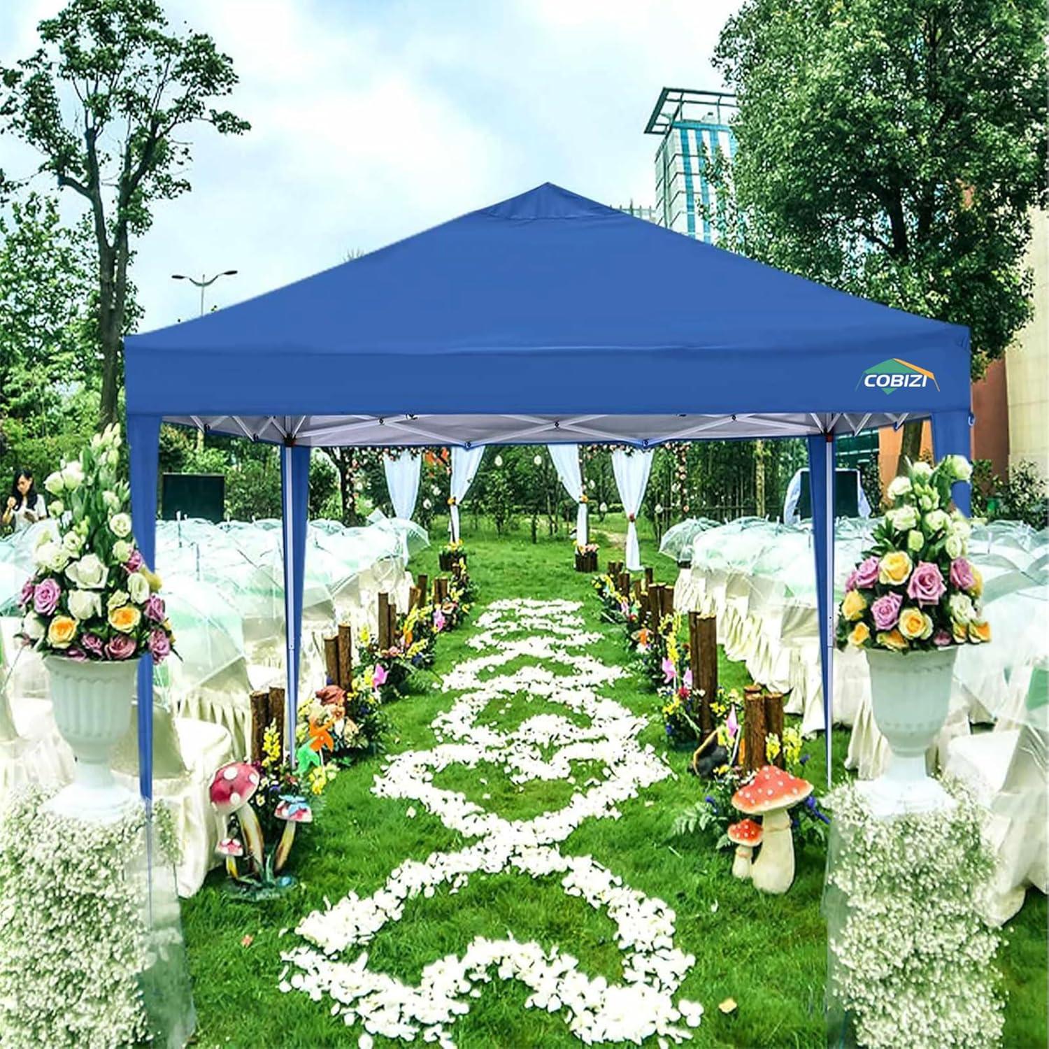 image:imageCOBIZI 10x10 Pop Up Canopy Tent with Removable Sidewalls Waterproof Portable Easy Up Canopy with Carry Bag Instant Outdoor Shelter Tents for Parties Events Backyard Gatherings Weddings KhakiBlue
