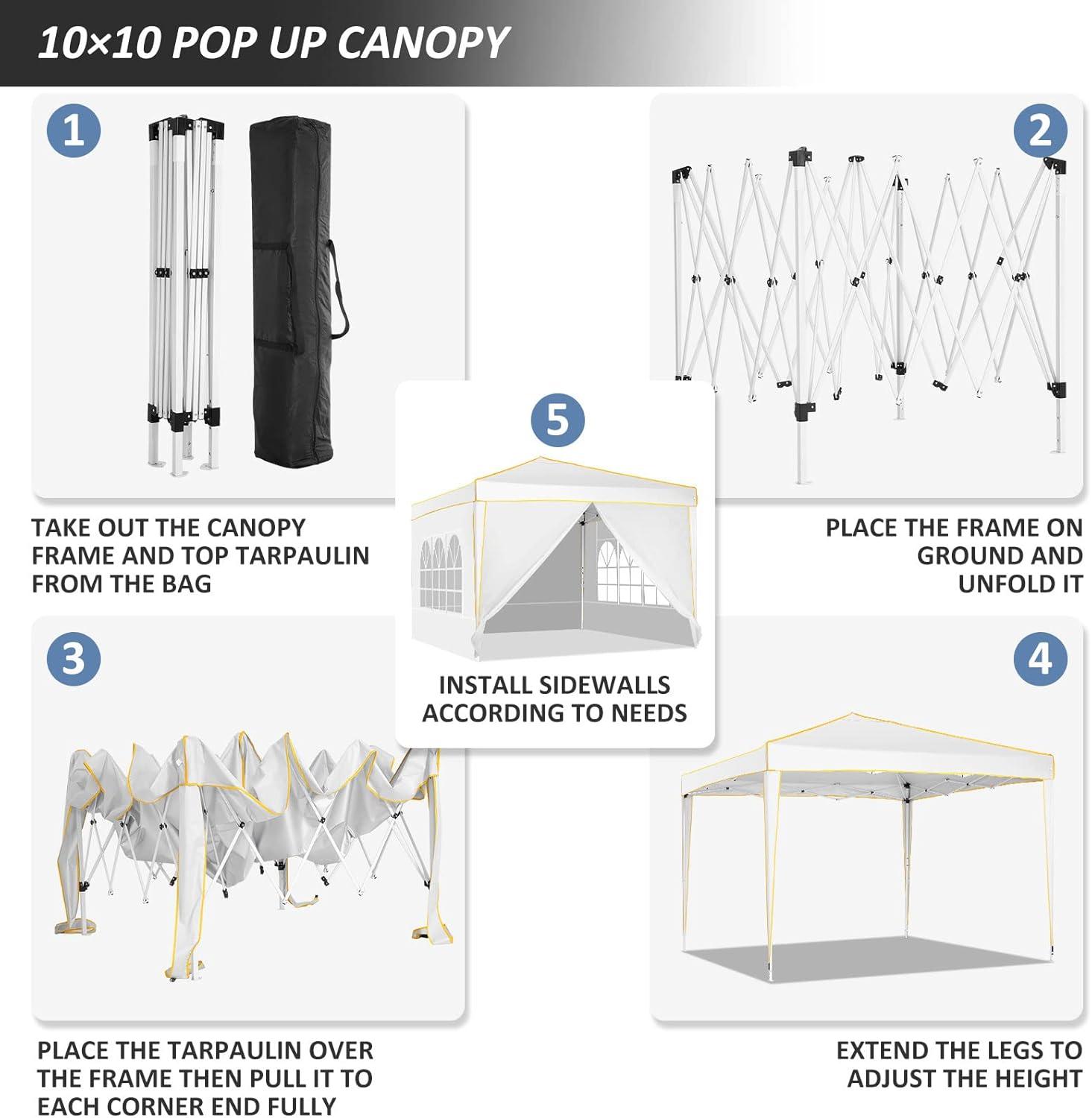 image:imageCOBIZI 10x10 Pop up Canopy Canopy Tent 10x10 Gazebos Ez up for Parties Beach Camping Party Event Shelter Sun Shade with 4 Sidewalls amp Carry Bag 4 Stakes amp Ropes amp Sandbags WhiteWhite