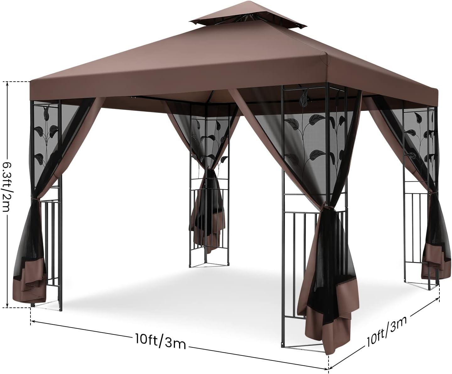 image:imageCOBIZI 10x10 Pop up Canopy Canopy Tent 10x10 with 3 Sidewalls 1 Person Easy Set upTents for Parties Outdoor Tent with Fluorescent Strip amp 4 Sandbags Waterproof 3 Adjustable HeightDark BlueBrown