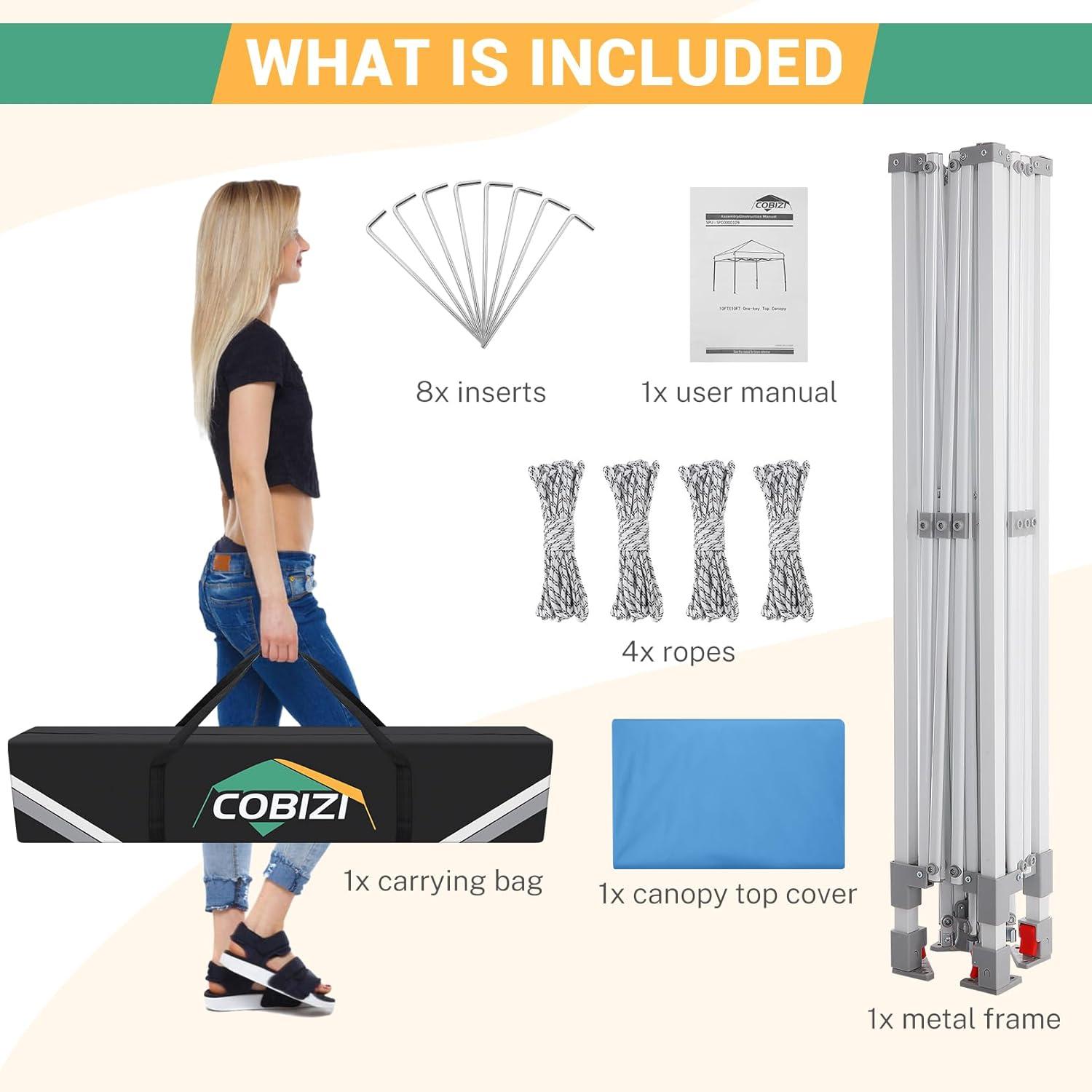 image:imageCOBIZI 10x10 Pop up Canopy Canopy Tent 10x10 with 3 Sidewalls 1 Person Easy Set upTents for Parties Outdoor Tent with Fluorescent Strip amp 4 Sandbags Waterproof 3 Adjustable HeightDark BlueBlack