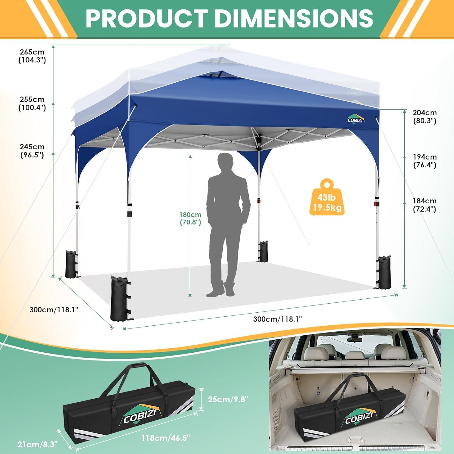 image:imageCOBIZI 10x10 Pop up Canopy Canopy Tent 10x10 with 3 Sidewalls 1 Person Easy Set upTents for Parties Outdoor Tent with Fluorescent Strip amp 4 Sandbags Waterproof 3 Adjustable HeightDark BlueDark Blue 2