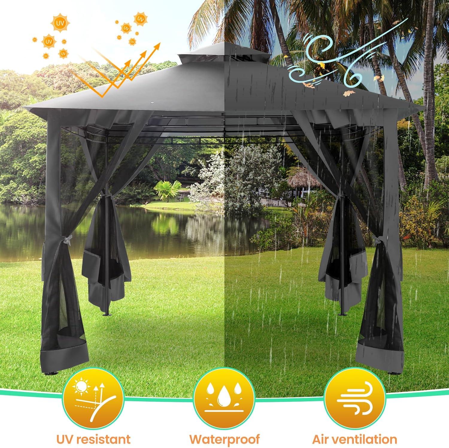 image:imageCOBIZI 10x10 Pop up Canopy Canopy Tent 10x10 with 3 Sidewalls 1 Person Easy Set upTents for Parties Outdoor Tent with Fluorescent Strip amp 4 Sandbags Waterproof 3 Adjustable HeightDark BlueBlackUPF50