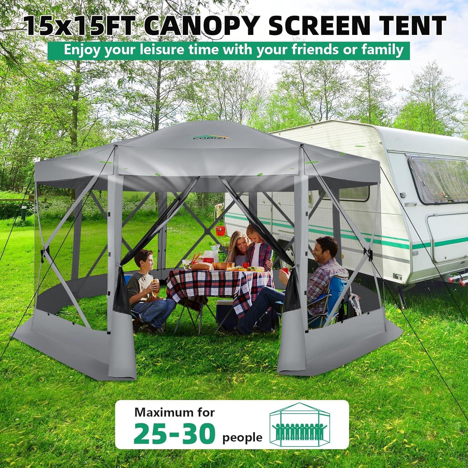 image:imageCOBIZI 10x10 Pop up Canopy Canopy Tent 10x10 with 3 Sidewalls 1 Person Easy Set upTents for Parties Outdoor Tent with Fluorescent Strip amp 4 Sandbags Waterproof 3 Adjustable HeightDark BlueGray