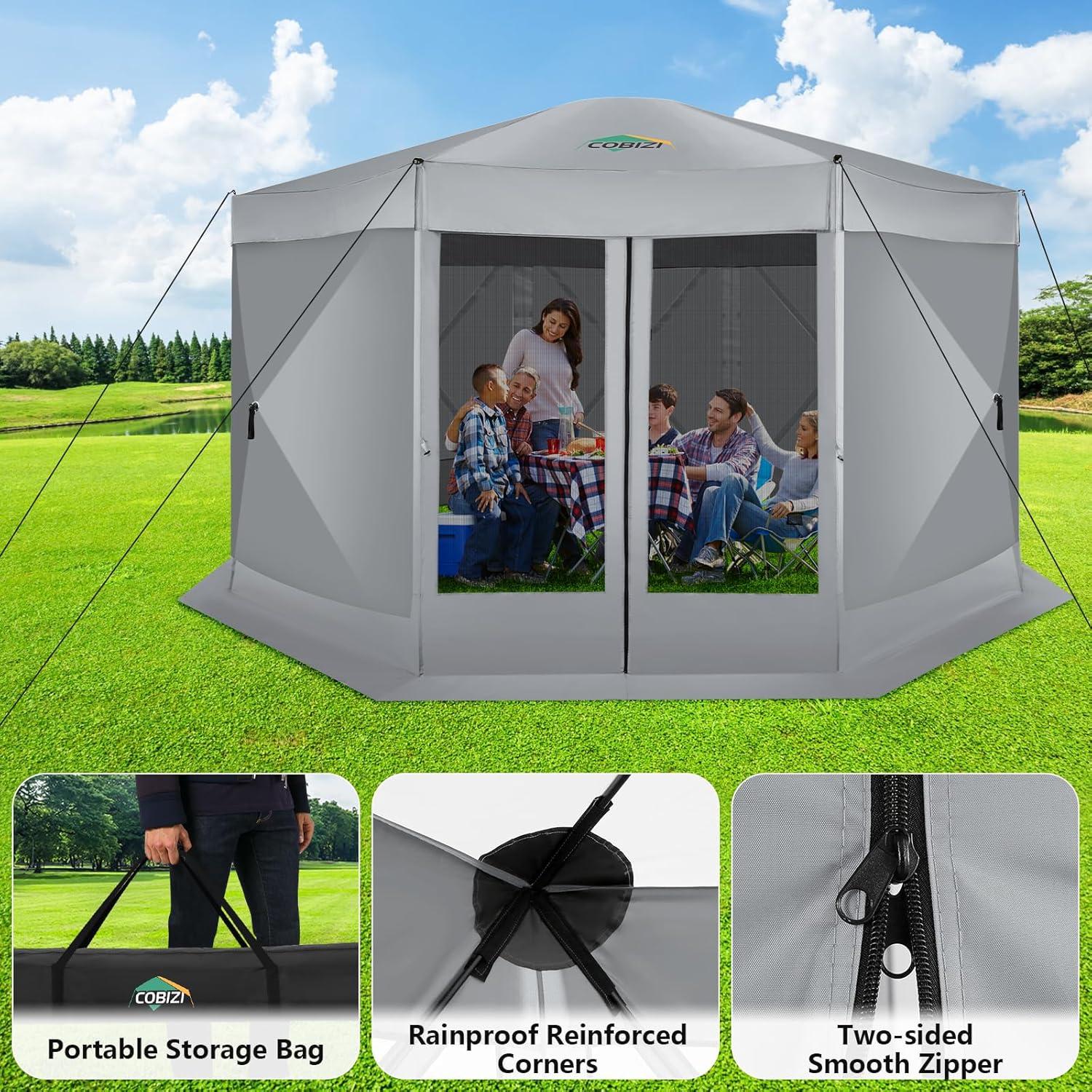 image:imageCOBIZI 10x10 Pop up Canopy Canopy Tent 10x10 with 3 Sidewalls 1 Person Easy Set upTents for Parties Outdoor Tent with Fluorescent Strip amp 4 Sandbags Waterproof 3 Adjustable HeightDark BlueGray