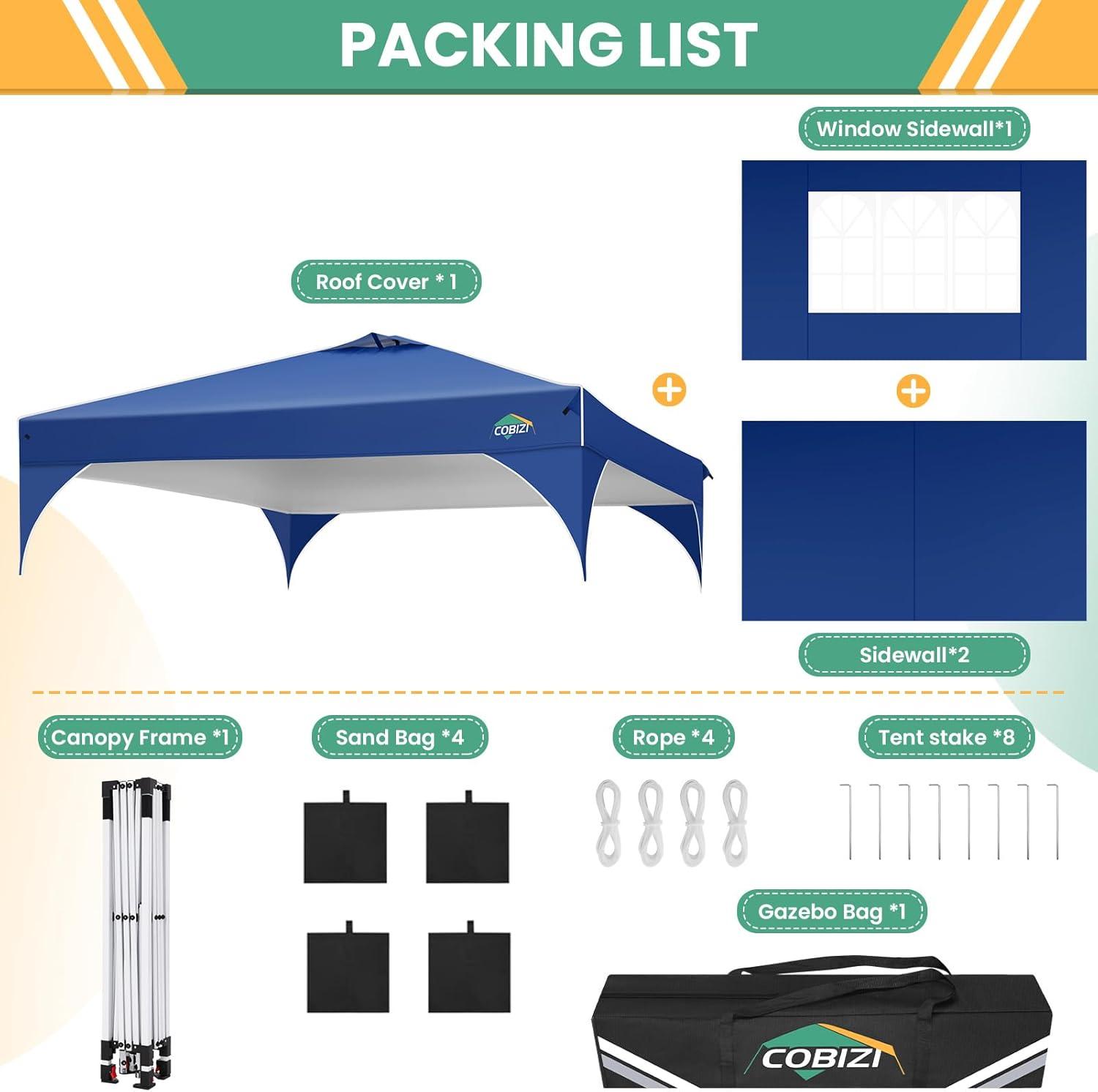 image:imageCOBIZI 10x10 Pop up Canopy Canopy Tent 10x10 with 3 Sidewalls 1 Person Easy Set upTents for Parties Outdoor Tent with Fluorescent Strip amp 4 Sandbags Waterproof 3 Adjustable HeightDark BlueDark Blue 2