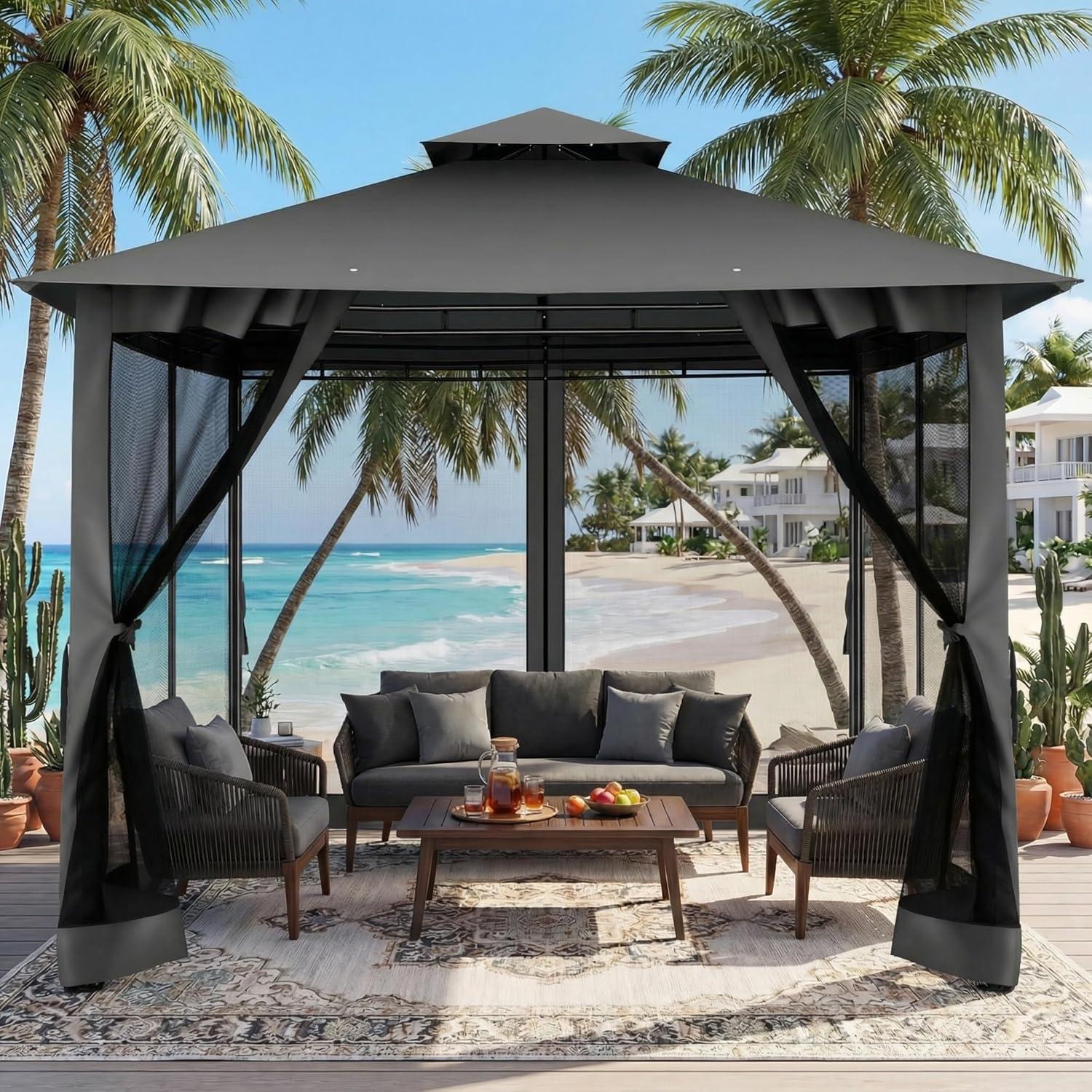 image:imageCOBIZI 10x10 Pop up Canopy Canopy Tent 10x10 with 3 Sidewalls 1 Person Easy Set upTents for Parties Outdoor Tent with Fluorescent Strip amp 4 Sandbags Waterproof 3 Adjustable HeightDark BlueBlackUPF50
