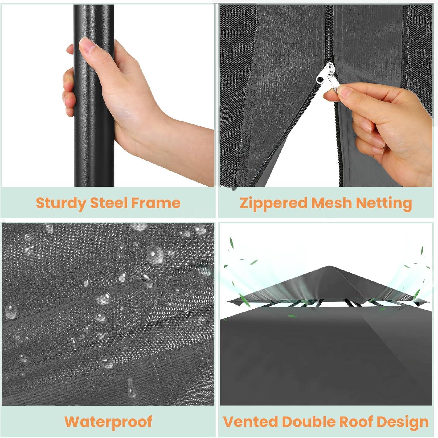 image:imageCOBIZI 10x10 Pop up Canopy Canopy Tent 10x10 with 3 Sidewalls 1 Person Easy Set upTents for Parties Outdoor Tent with Fluorescent Strip amp 4 Sandbags Waterproof 3 Adjustable HeightDark BlueBlackUPF50