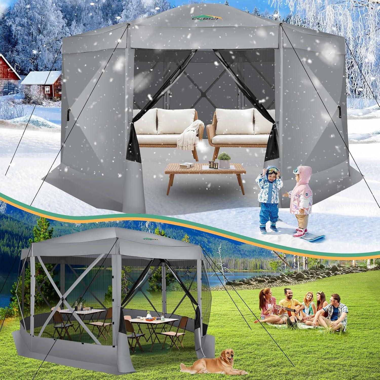image:imageCOBIZI 10x10 Pop up Canopy Canopy Tent 10x10 with 3 Sidewalls 1 Person Easy Set upTents for Parties Outdoor Tent with Fluorescent Strip amp 4 Sandbags Waterproof 3 Adjustable HeightDark BlueGray