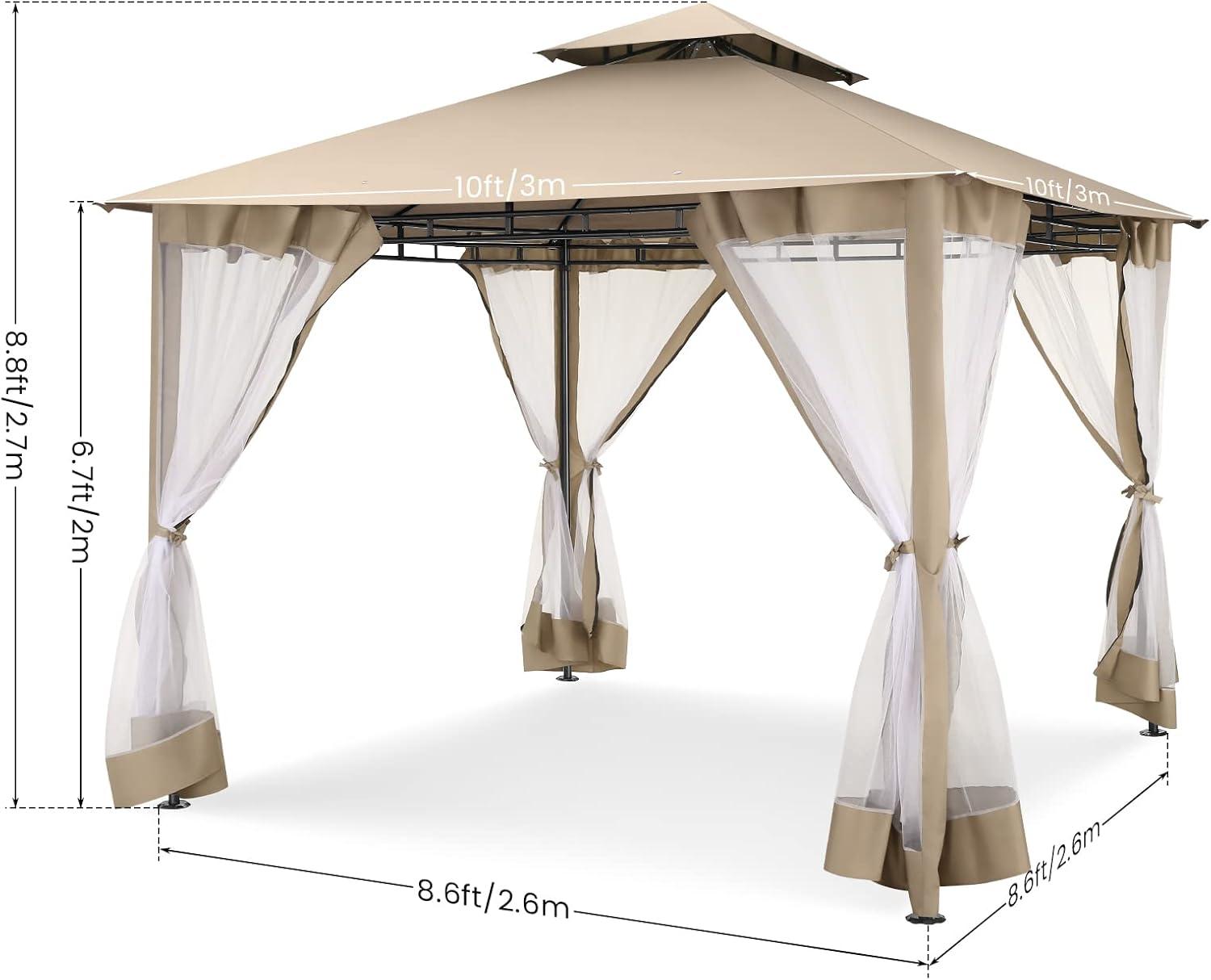 image:imageCOBIZI 10x10 Pop up Canopy Canopy Tent 10x10 with 3 Sidewalls 1 Person Easy Set upTents for Parties Outdoor Tent with Fluorescent Strip amp 4 Sandbags Waterproof 3 Adjustable HeightDark BlueKhakiUPF50