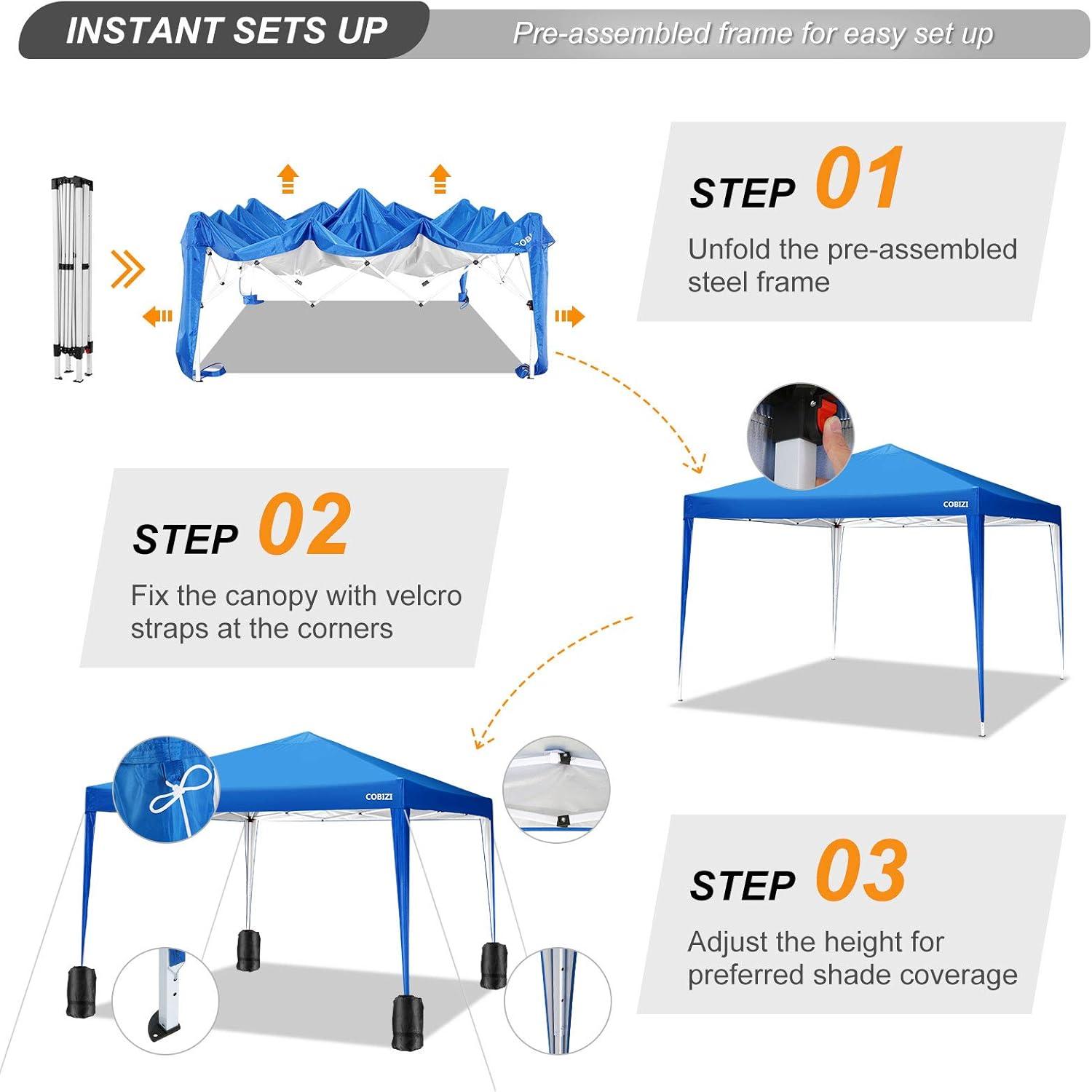 image:imageCOBIZI 10x10 Pop up Canopy Canopy Tent 10x10 with 3 Sidewalls 1 Person Easy Set upTents for Parties Outdoor Tent with Fluorescent Strip amp 4 Sandbags Waterproof 3 Adjustable HeightDark BlueGray