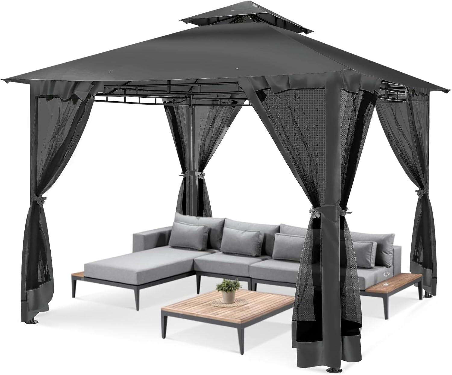 image:imageCOBIZI 10x10 Pop up Canopy Canopy Tent 10x10 with 3 Sidewalls 1 Person Easy Set upTents for Parties Outdoor Tent with Fluorescent Strip amp 4 Sandbags Waterproof 3 Adjustable HeightDark BlueBlackUPF50