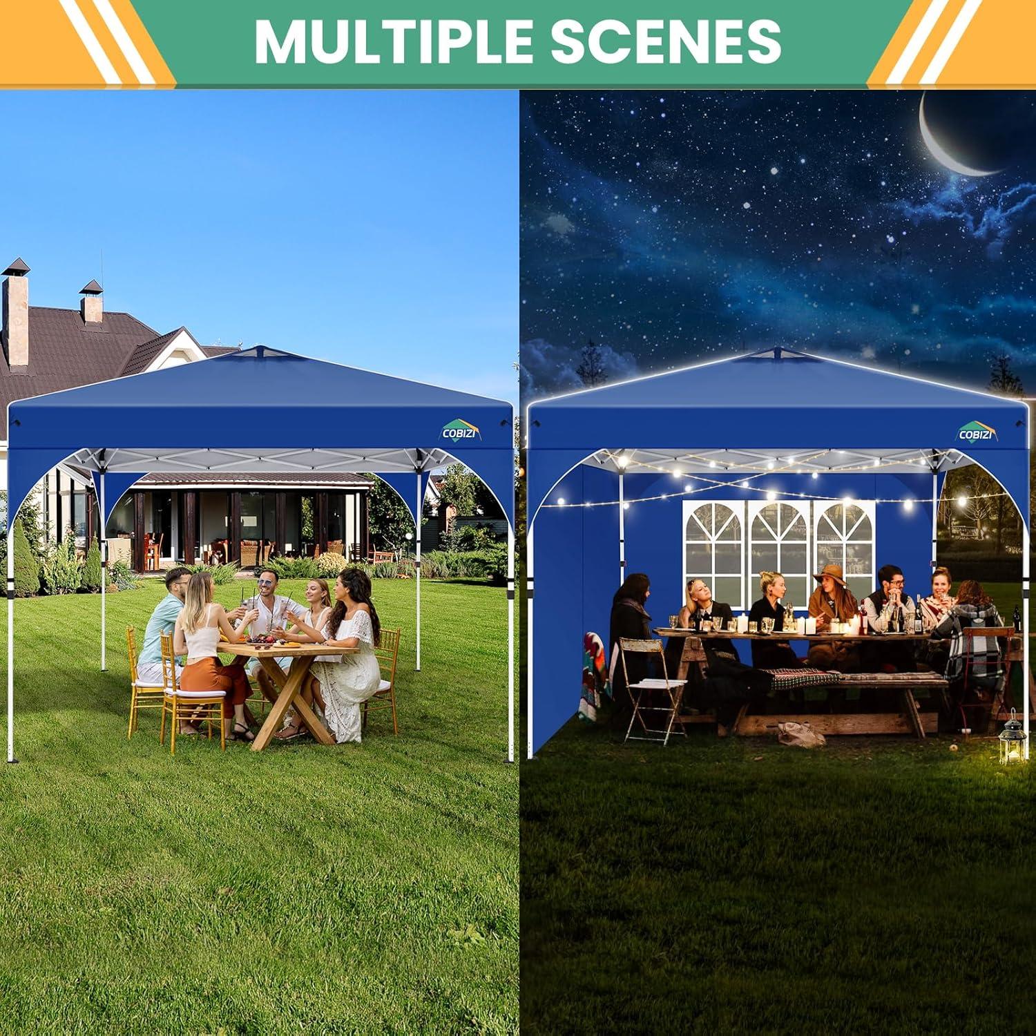 image:imageCOBIZI 10x10 Pop up Canopy Canopy Tent 10x10 with 3 Sidewalls 1 Person Easy Set upTents for Parties Outdoor Tent with Fluorescent Strip amp 4 Sandbags Waterproof 3 Adjustable HeightDark BlueDark Blue 2