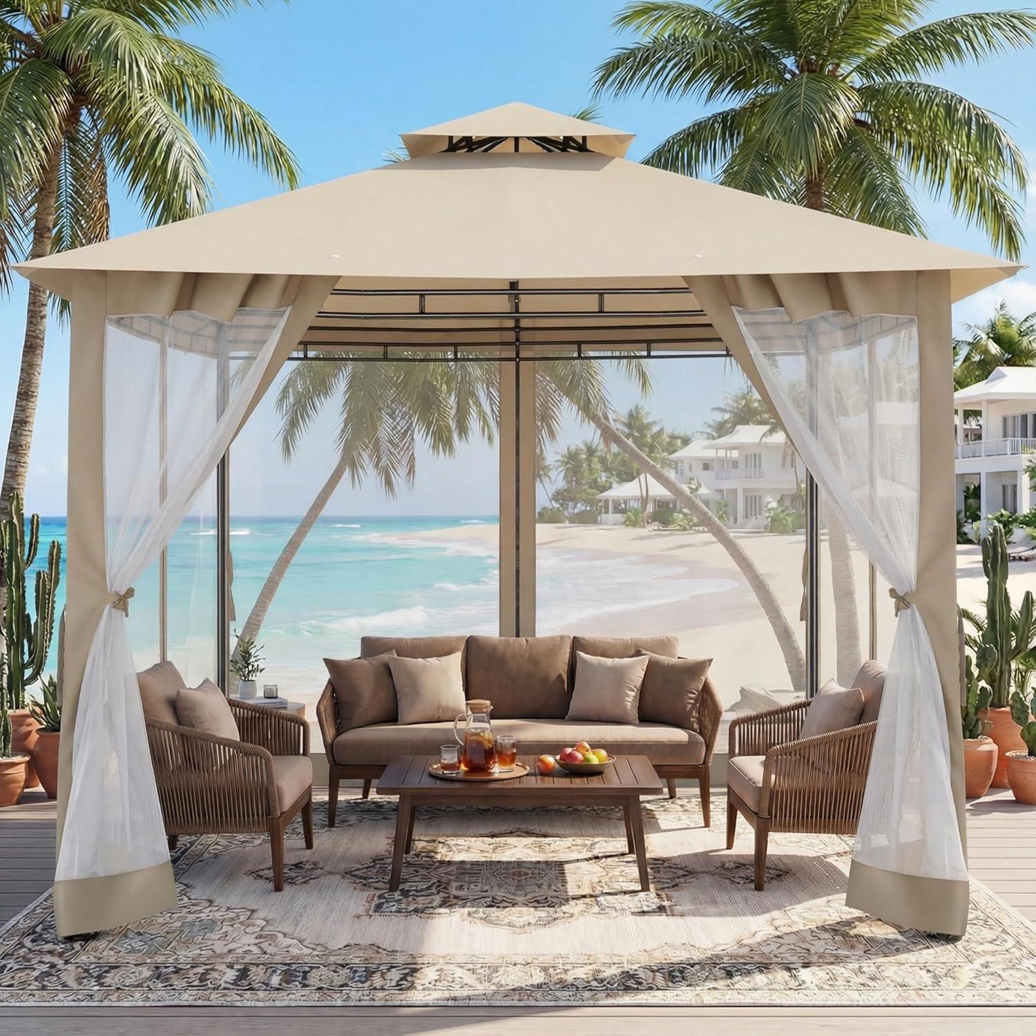 image:imageCOBIZI 10x10 Pop up Canopy Canopy Tent 10x10 with 3 Sidewalls 1 Person Easy Set upTents for Parties Outdoor Tent with Fluorescent Strip amp 4 Sandbags Waterproof 3 Adjustable HeightDark BlueKhakiUPF50