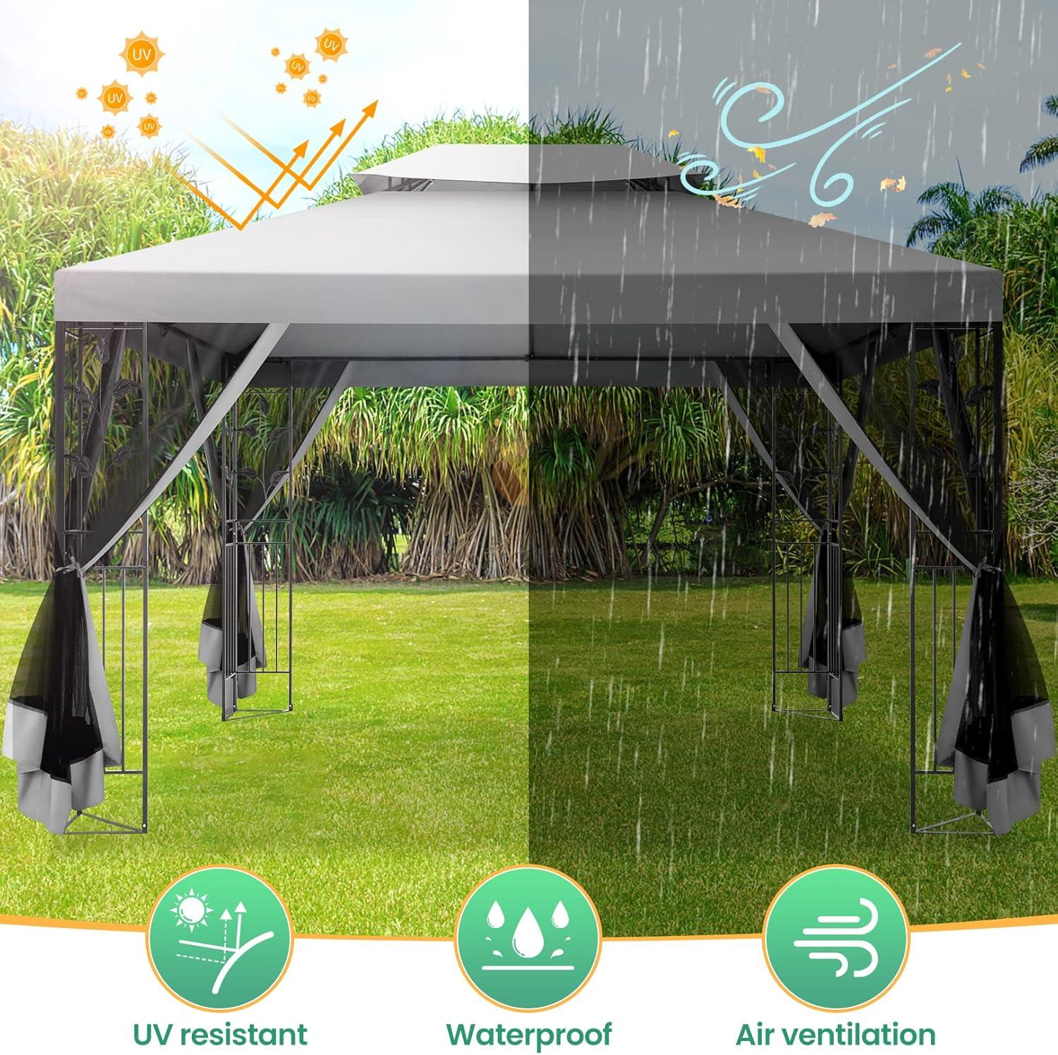 image:imageCOBIZI 10x10 Pop up Canopy Canopy Tent 10x10 with 3 Sidewalls 1 Person Easy Set upTents for Parties Outdoor Tent with Fluorescent Strip amp 4 Sandbags Waterproof 3 Adjustable HeightDark BlueGray