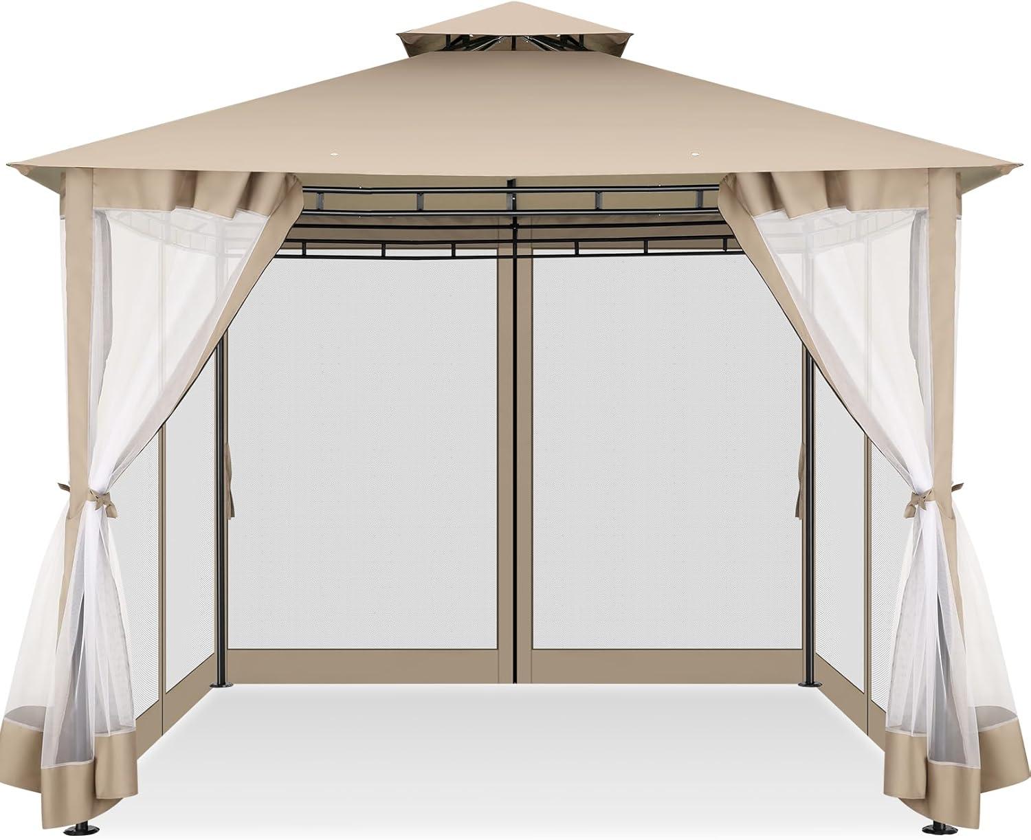 image:imageCOBIZI 10x10 Pop up Canopy Canopy Tent 10x10 with 3 Sidewalls 1 Person Easy Set upTents for Parties Outdoor Tent with Fluorescent Strip amp 4 Sandbags Waterproof 3 Adjustable HeightDark BlueKhakiUPF50