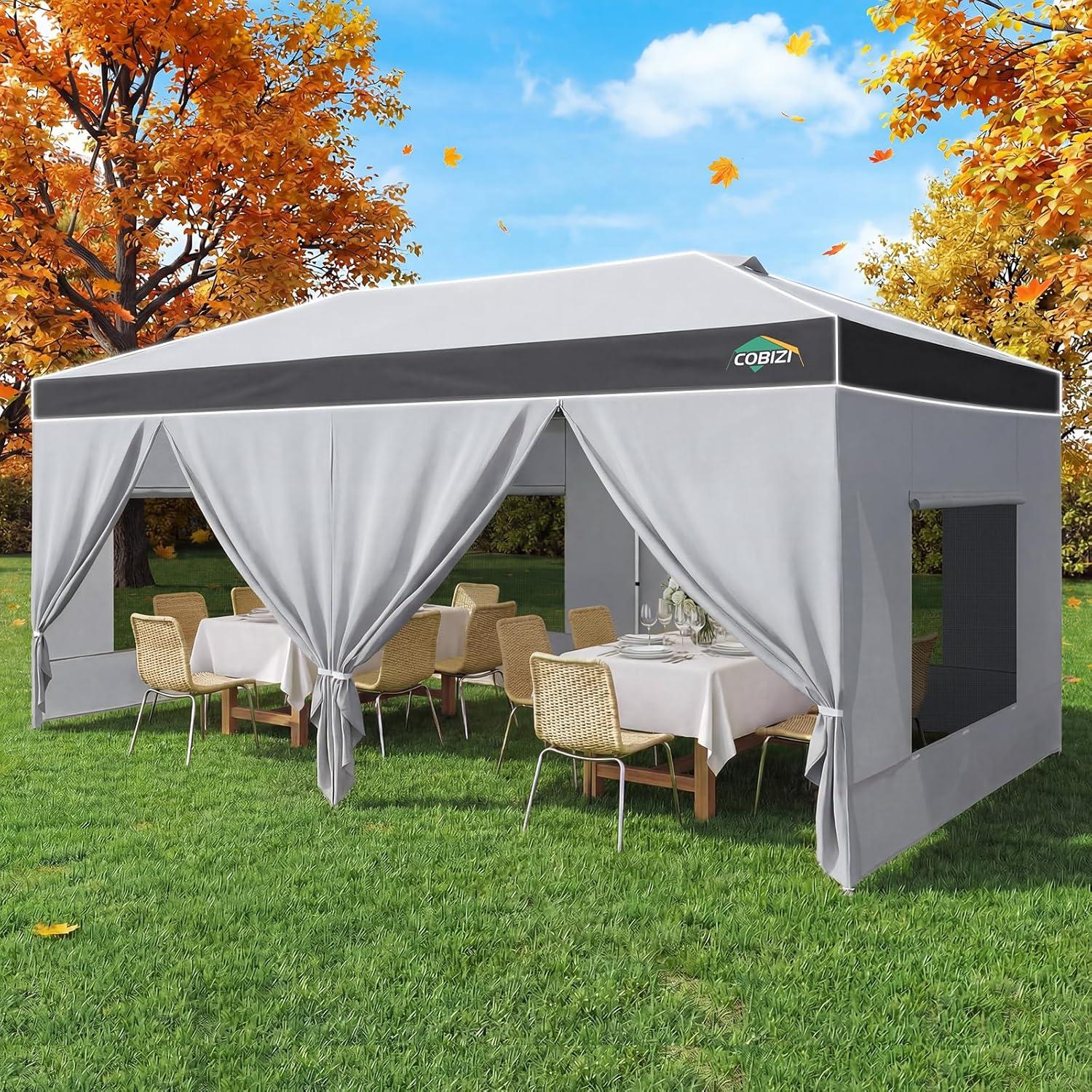image:imageCOBIZI 10x10 Pop up Canopy Portable Garage with 1Button Push Center Lock Car Port Garage with 1 Sidewalls UV Resistant Waterproof AllSeason Tents Shelter for TruckMistGrayDimGray